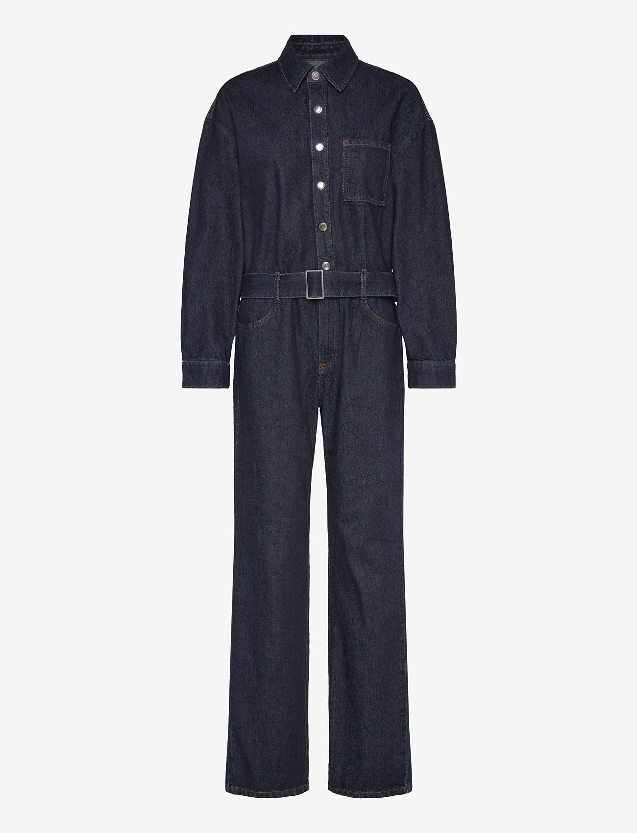 Mango - Rinse-wash denim jumpsuit with belt - kvinder - open blue - 0