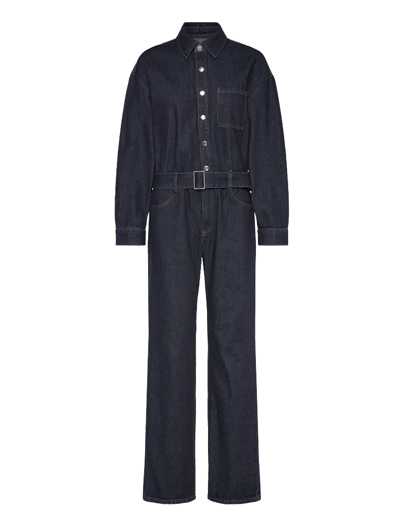 Mango - Rinse-wash denim jumpsuit with belt - jumpsuits - open blue - 1