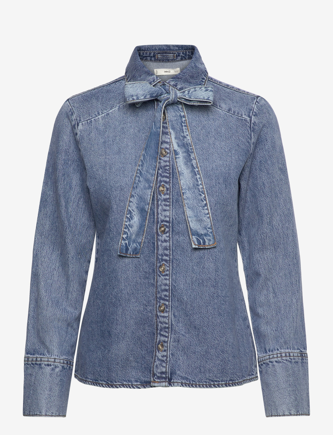 Mango Denim shirt with bow - Blouses & Shirts - OPEN BLUE / blue