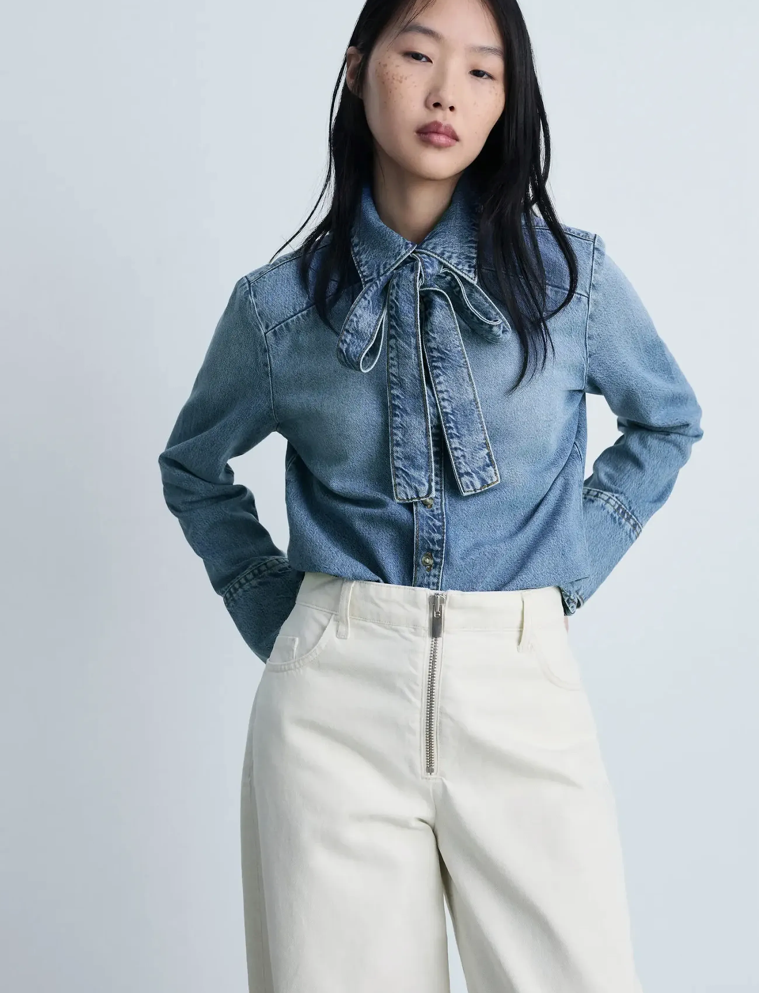 Denim Shirt With Bow