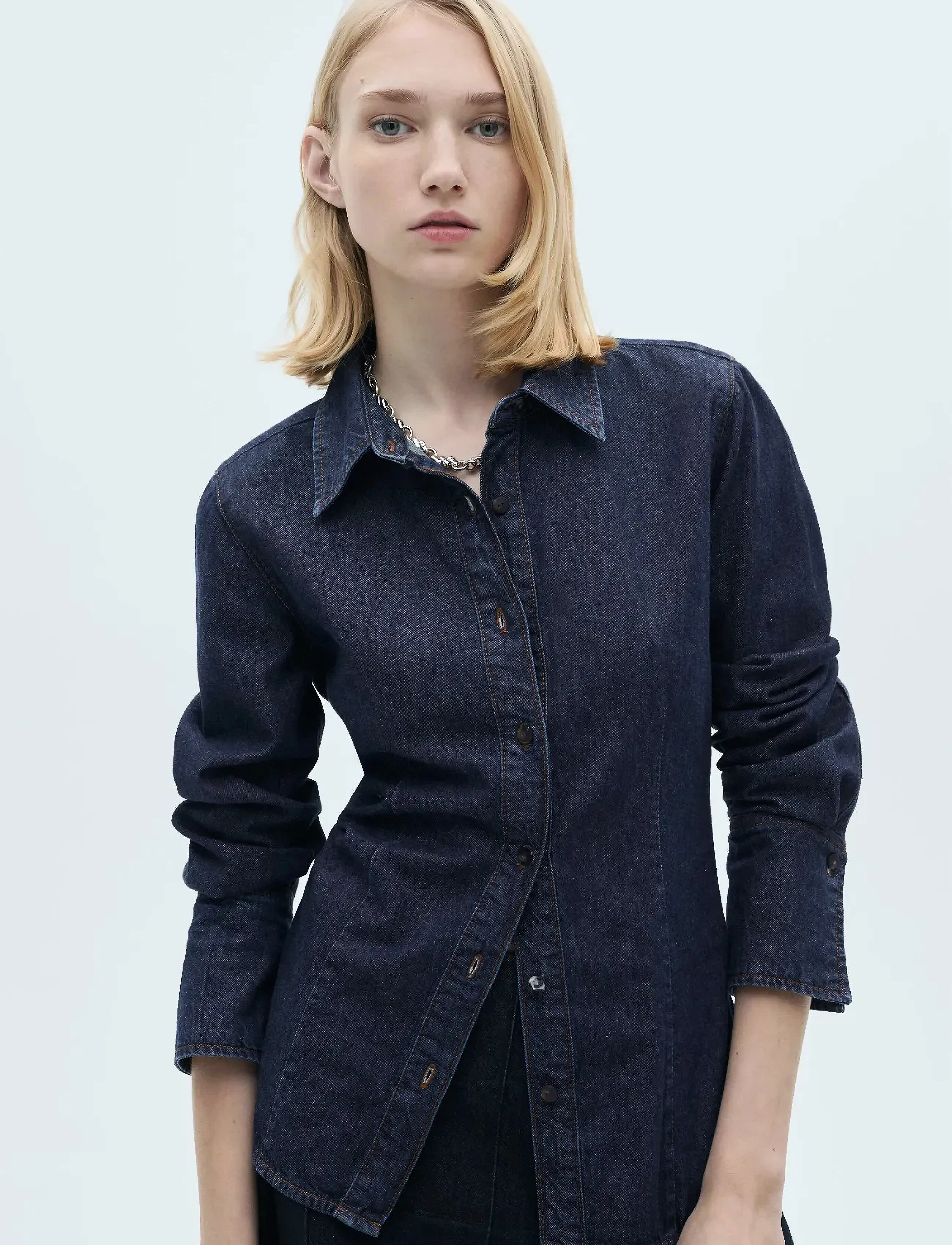 Mango Rinse-Wash Denim Shirt, XS, Navy, Skjorter > Denim-Skjorter, Dame