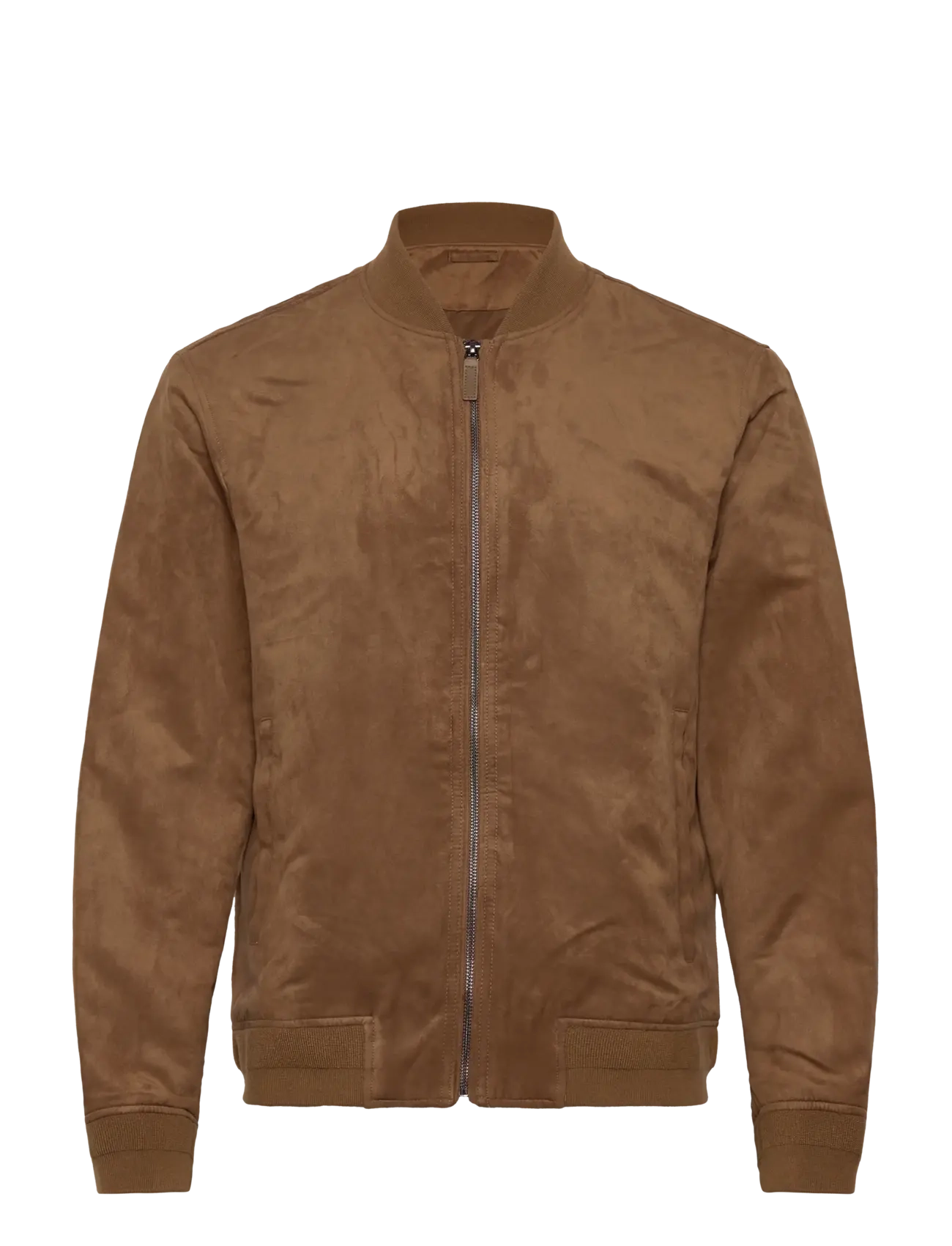 Suede-effect bomber jacket - DARK BROWN