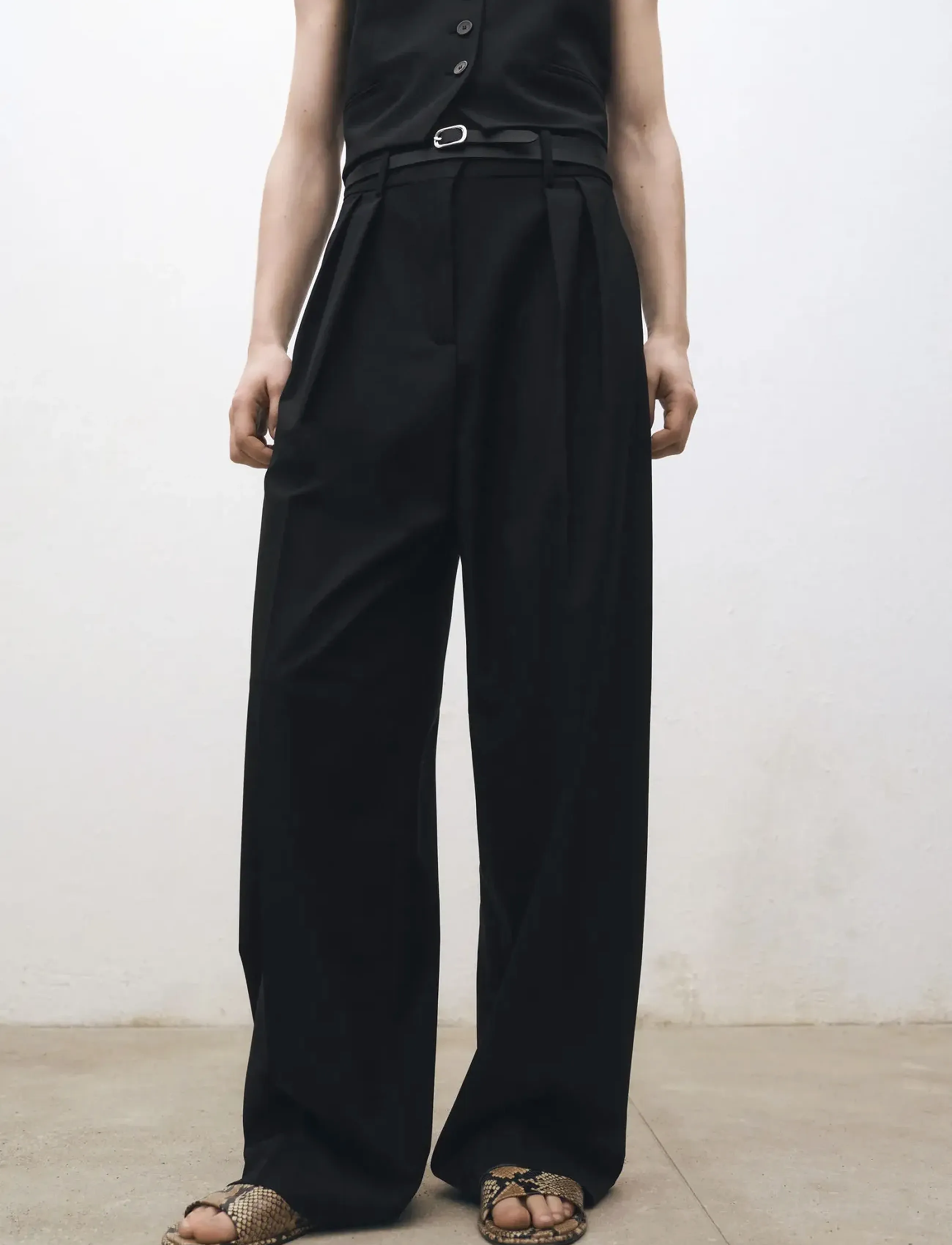 Mango Wide leg wool-blend suit trousers - Kostymbyxor - BLACK / black