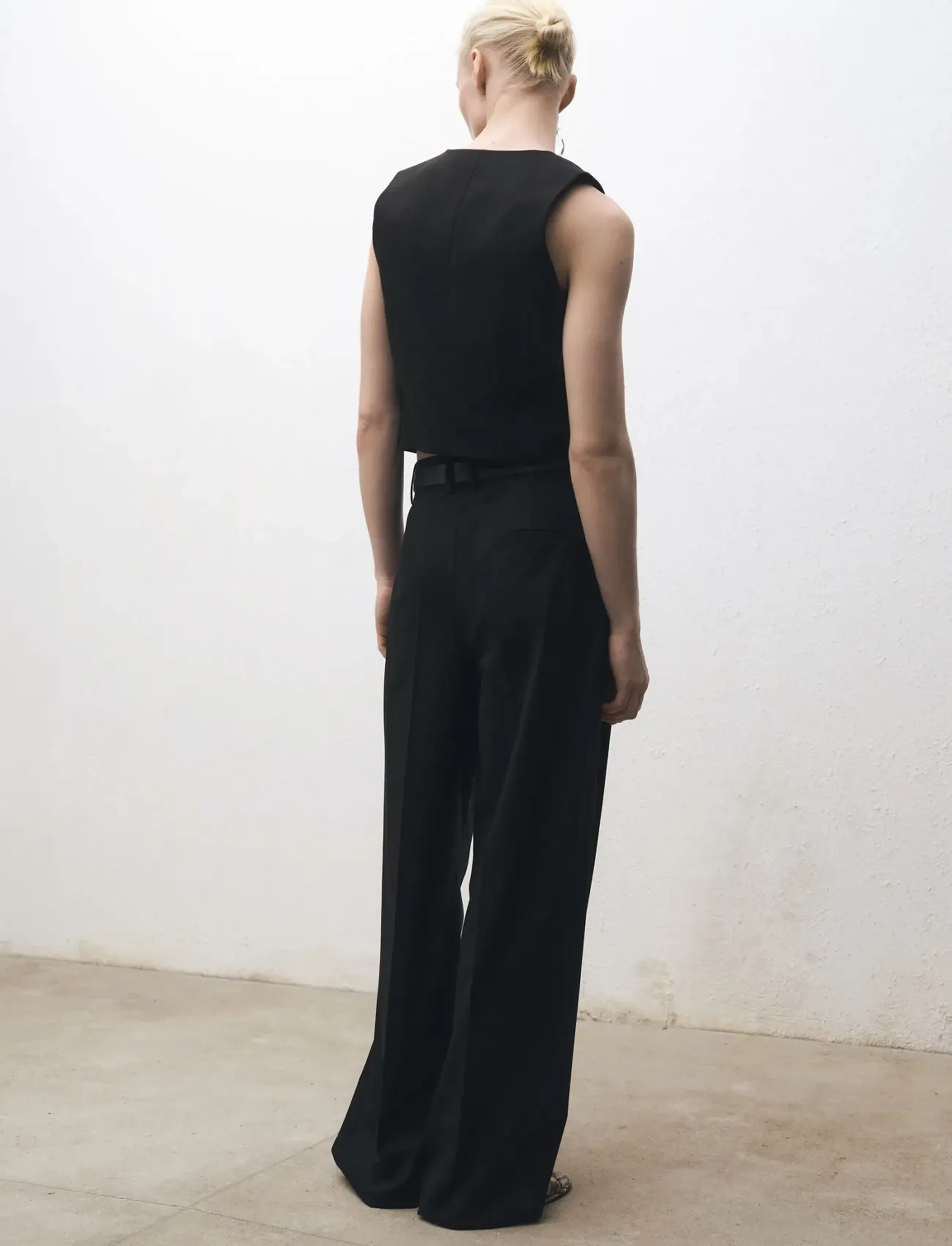 Mango - Wide leg wool-blend suit trousers - kostymbyxor - black - 3