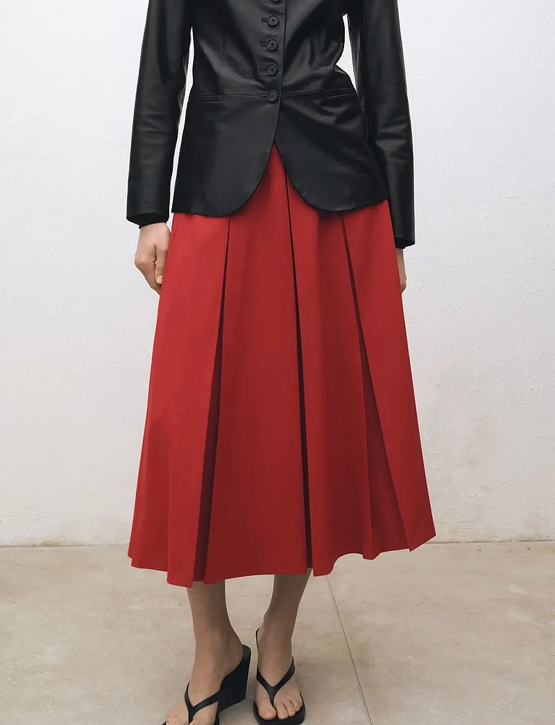Mango - Wool-blend pleated skirt - plisserade kjolar - red - 0