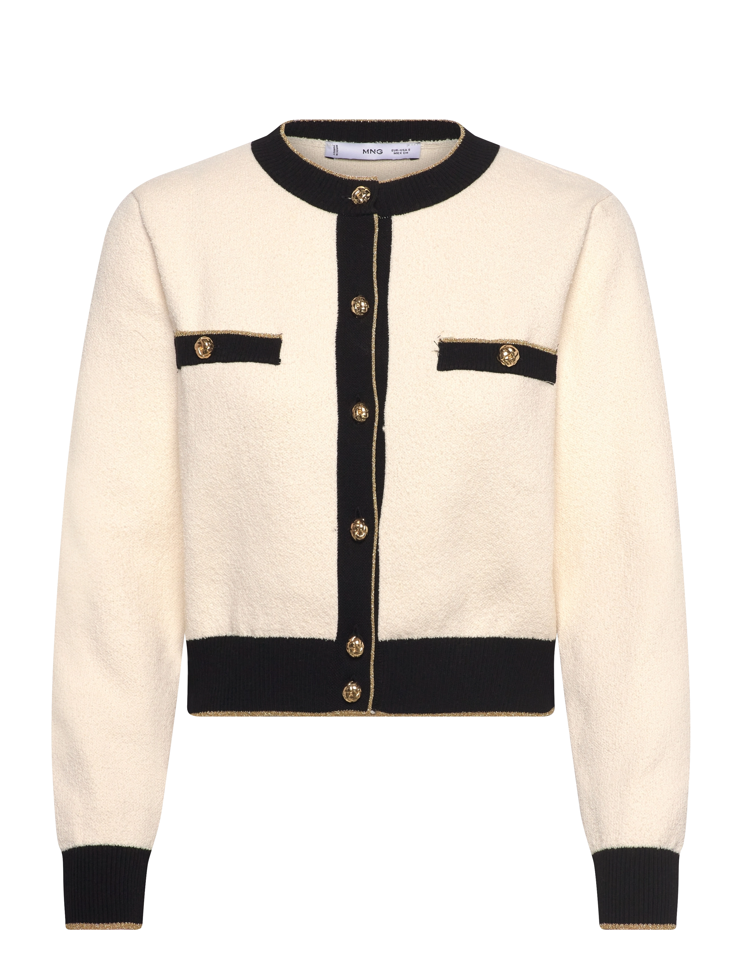 Mango Knitted cardigan with double trim - Tøj - LIGHT BEIGE / beige