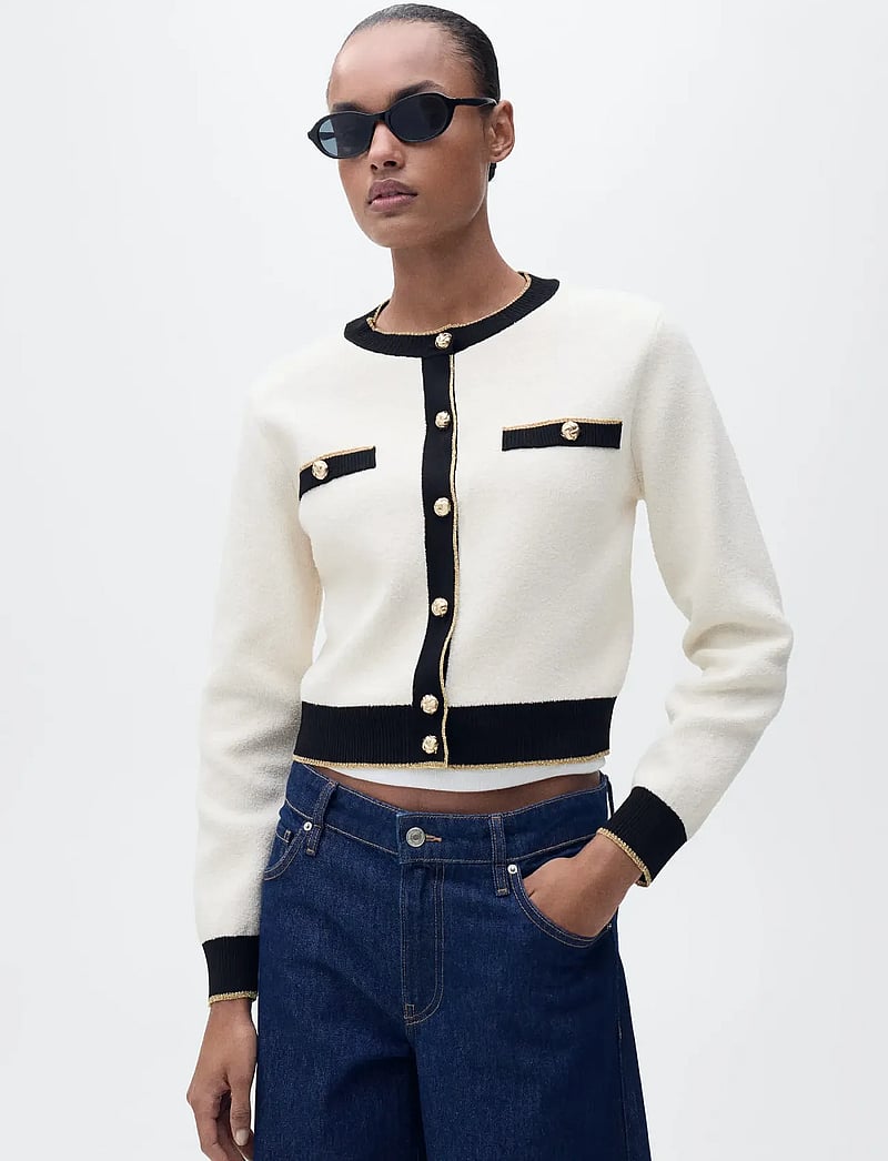 Mango - Knitted cardigan with double trim - cardigans - light beige - 0