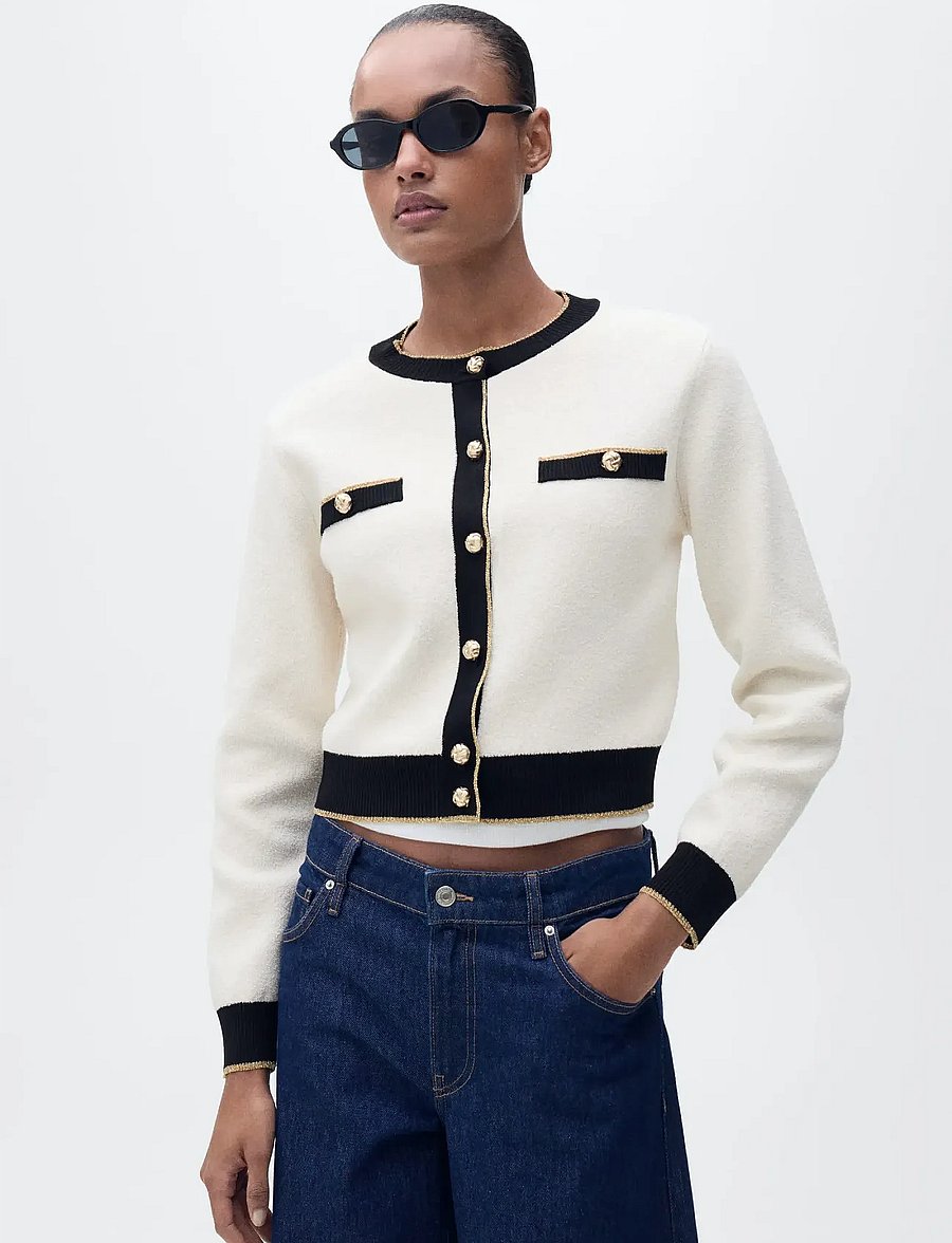 Mango - Knitted cardigan with double trim - arkityyli - light beige - 0