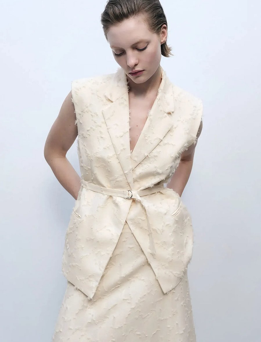 Mango - Textured waistcoat with belt - blazere med bælte - natural white - 0