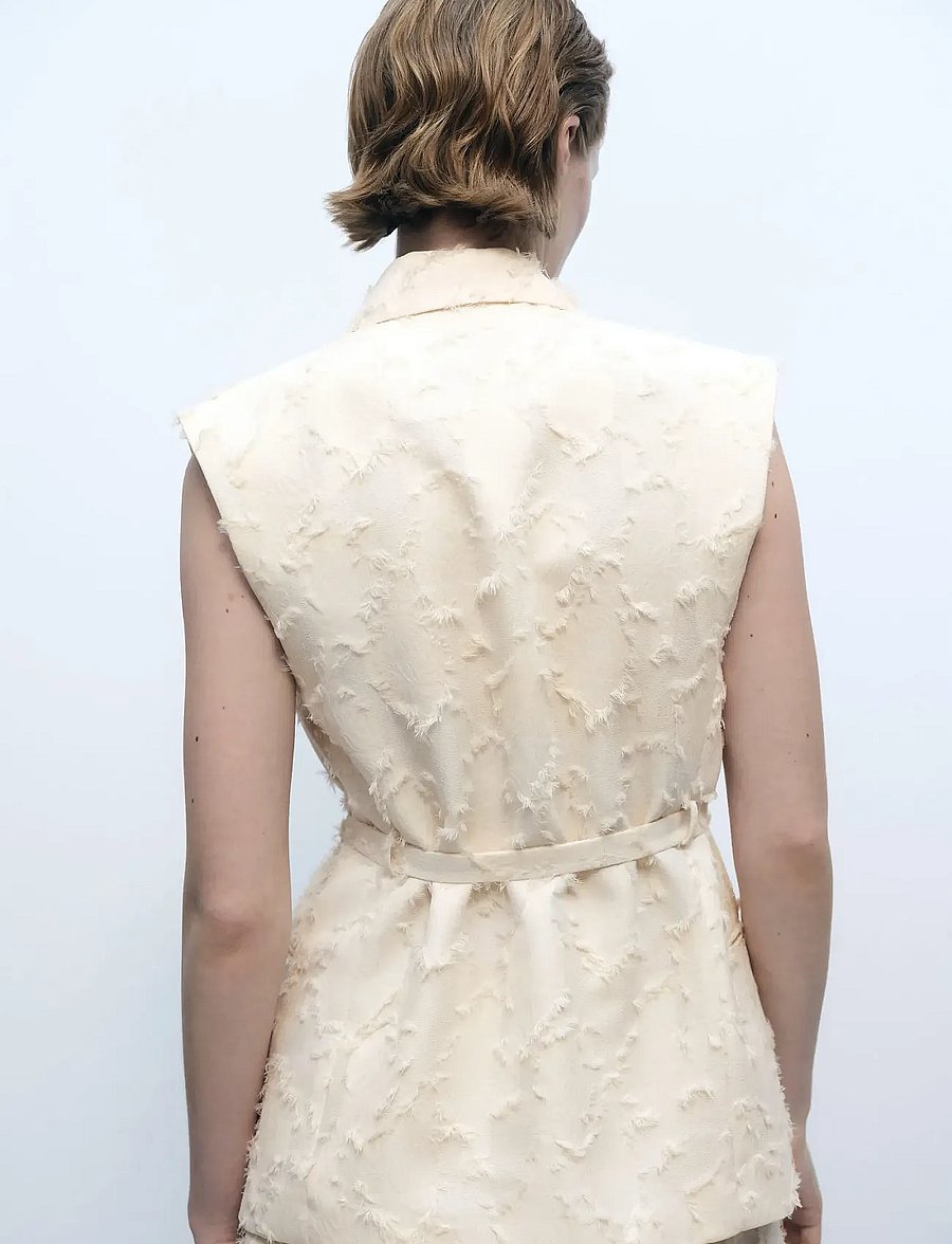 Mango - Textured waistcoat with belt - blazere med bælte - natural white - 3