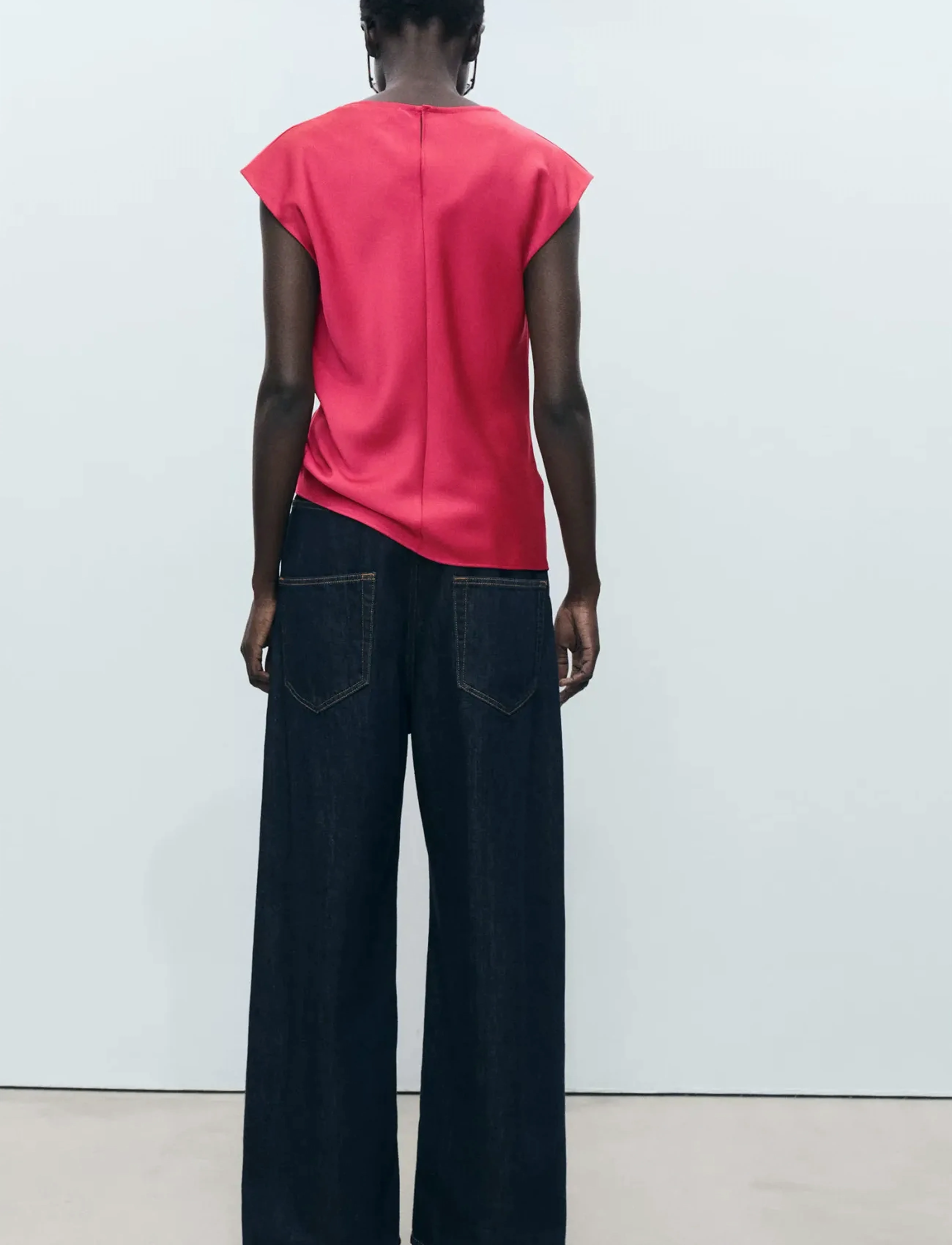 Mango - Satin blouse with draped neck - medium red - 3