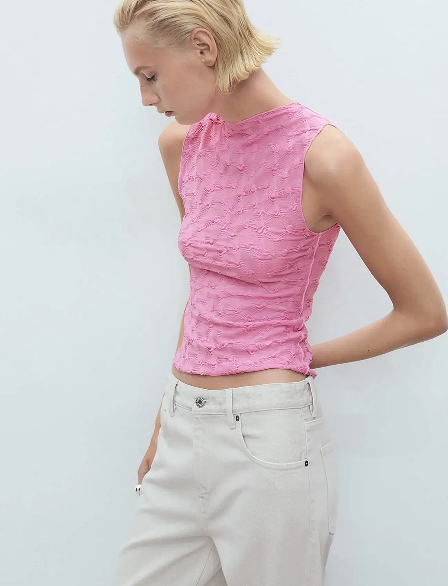 Mango - Fitted top with gathered shoulder - tanktops - lt-pastel pink - 0