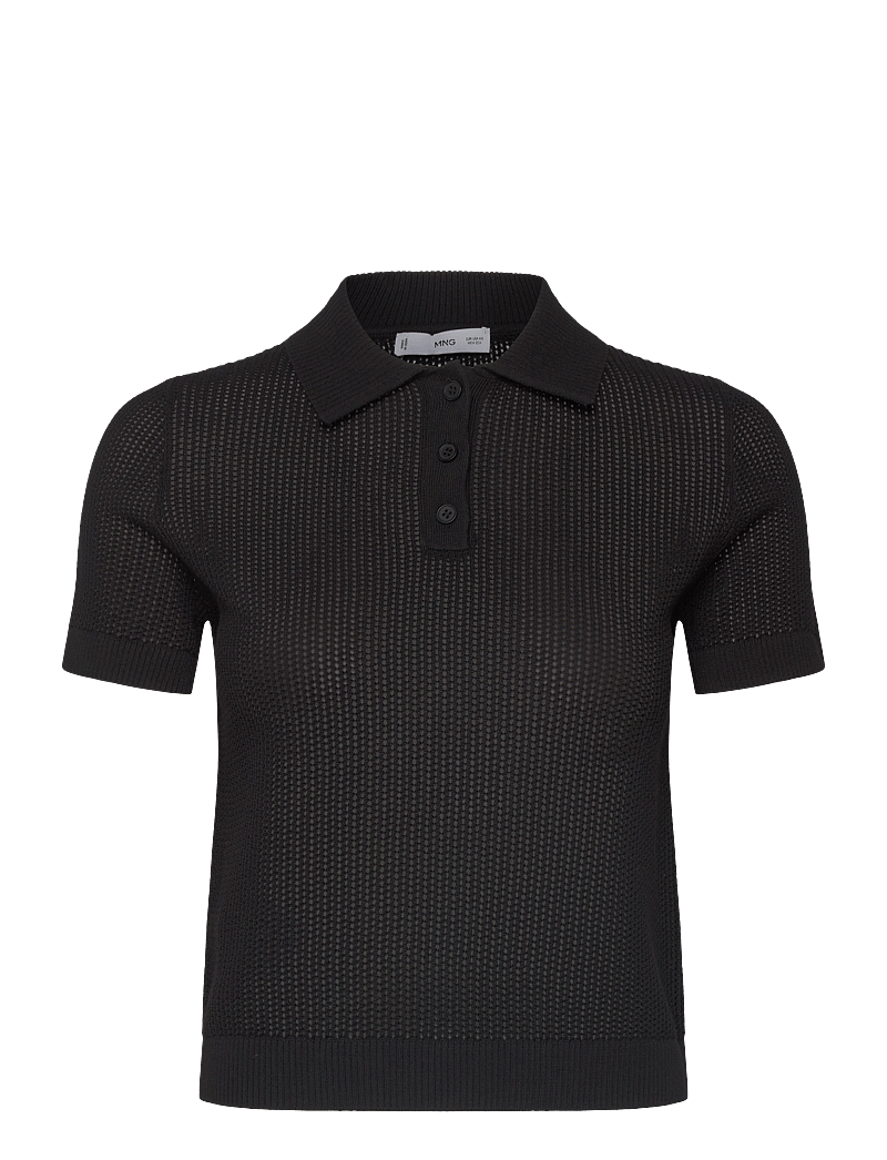 Mango - Openwork knitted polo-neck sweater - jumpers - black - 0