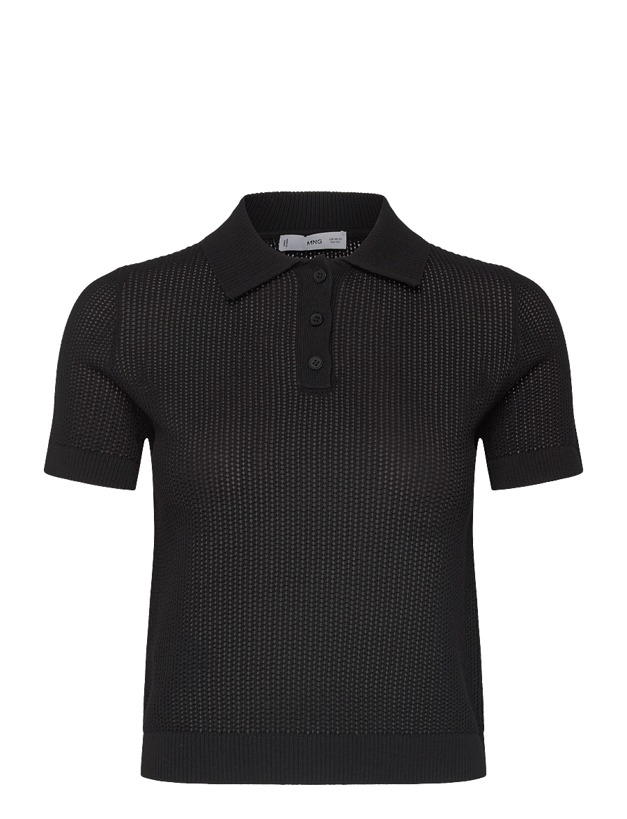 Mango - Openwork knitted polo-neck sweater - black - 0