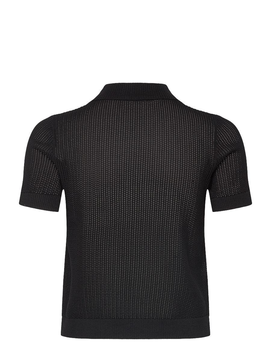 Mango - Openwork knitted polo-neck sweater - black - 1