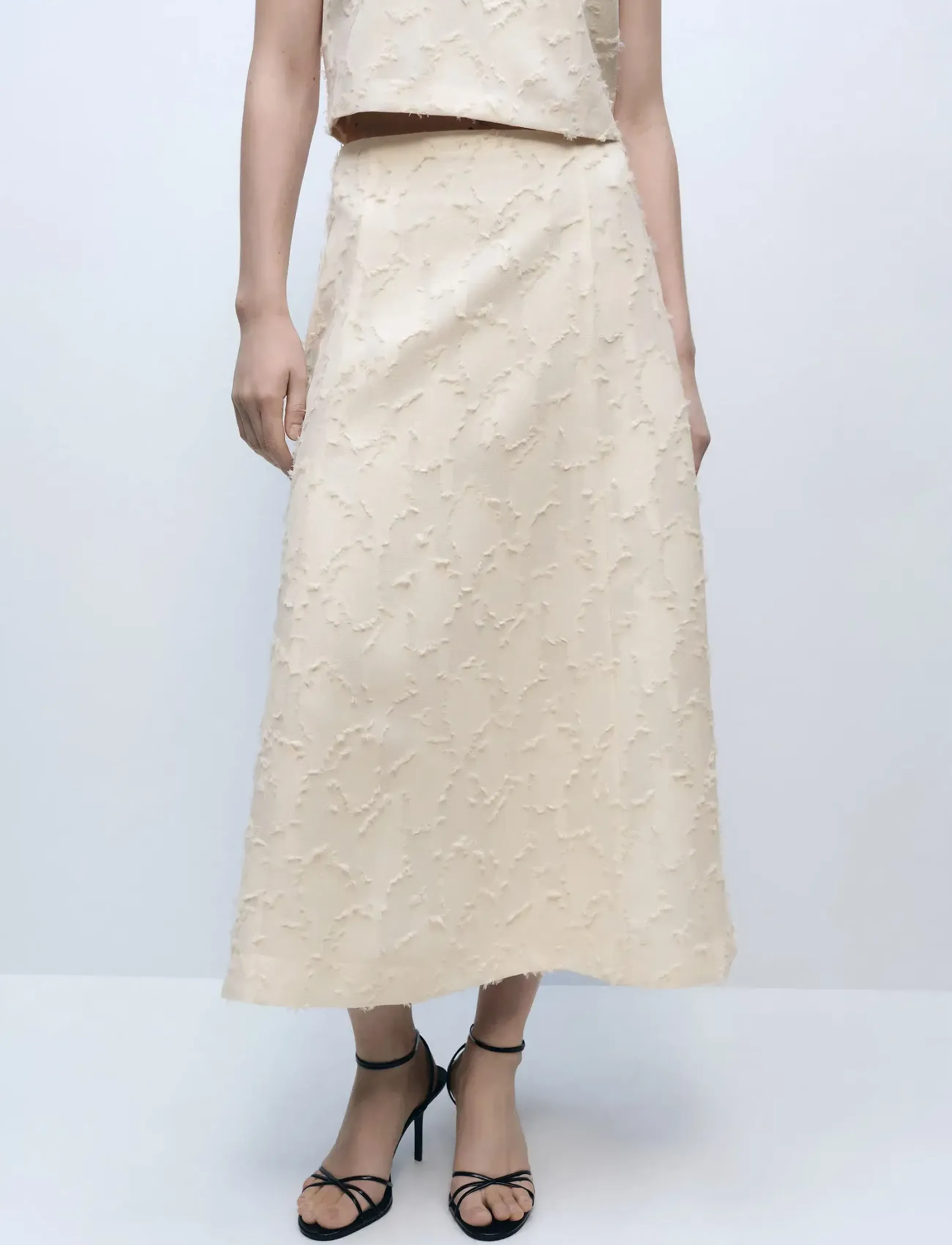 Mango - Textured flared skirt - natural white - 0