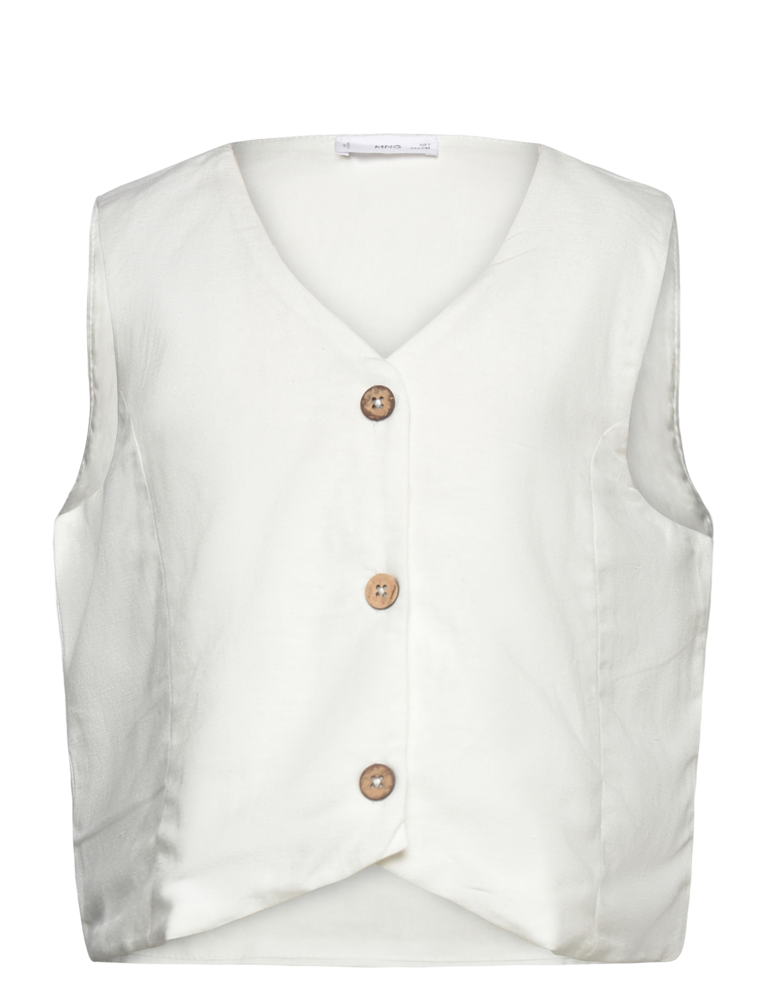 Mango Cropped Waistcoat With Buttons, 134, White, Overdele > Veste, Børn