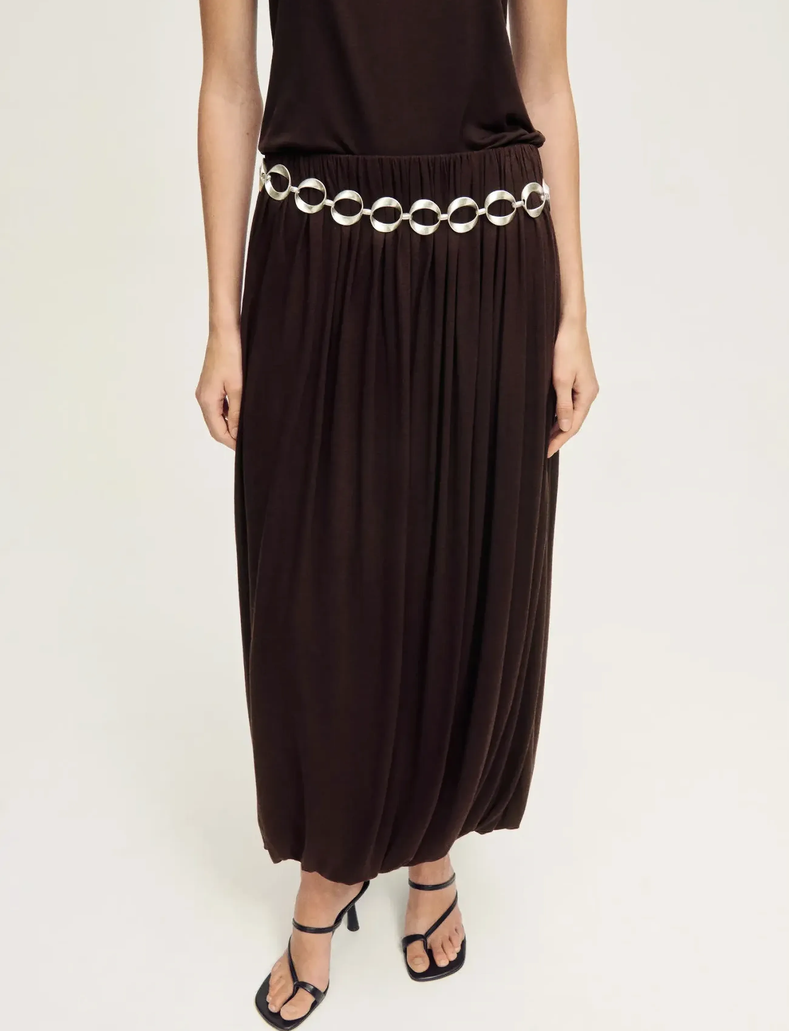 Mango Wool-blend skirt with puffed hem - Maxi nederdele - DARK BROWN / brown