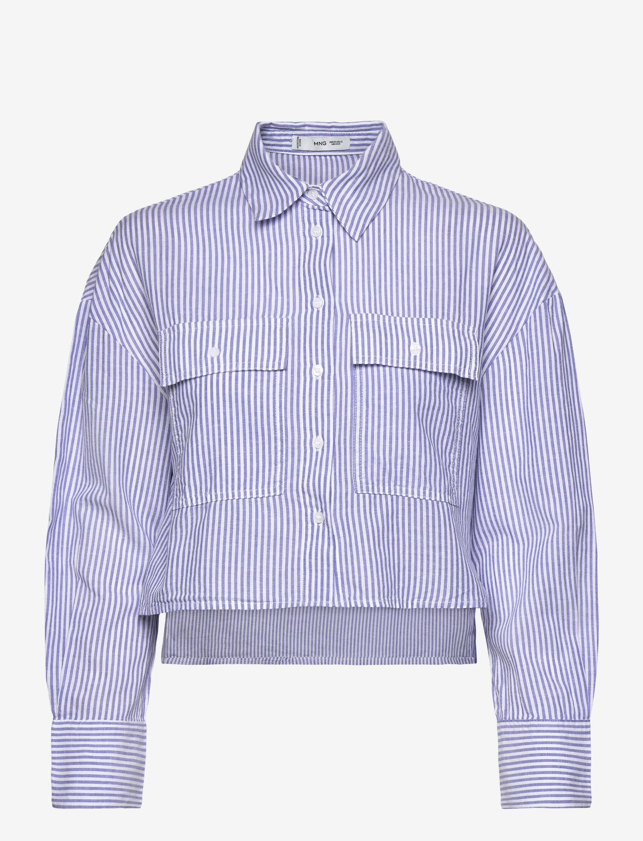 Mango - Striped cropped shirt with pockets - langärmlige hemden - medium blue - 0