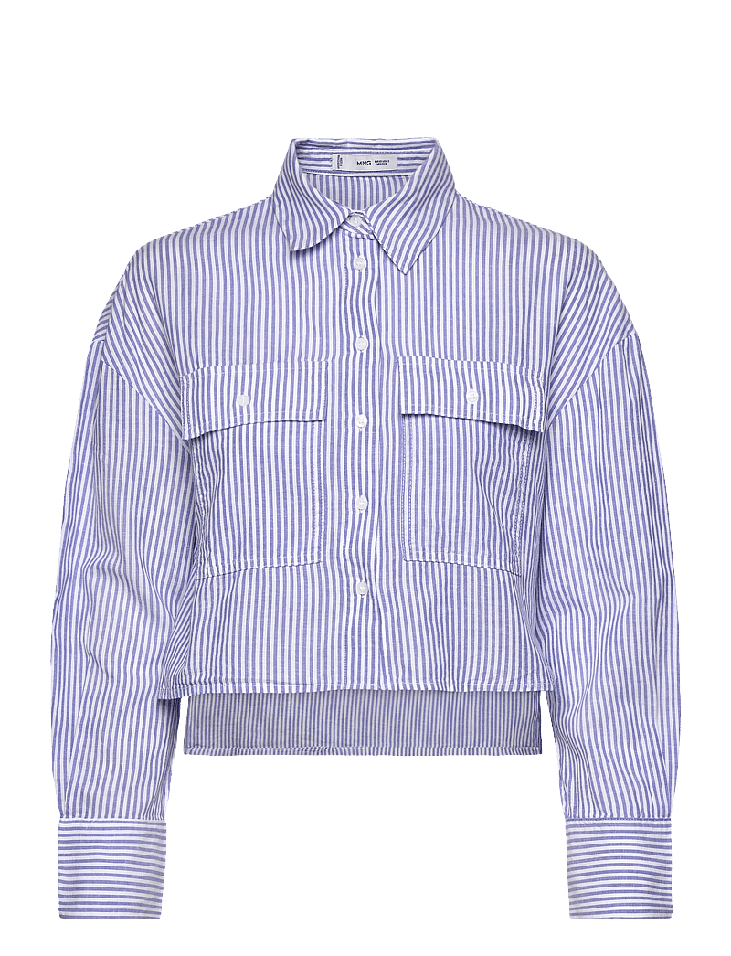 Mango - Striped cropped shirt with pockets - langärmlige hemden - medium blue - 0