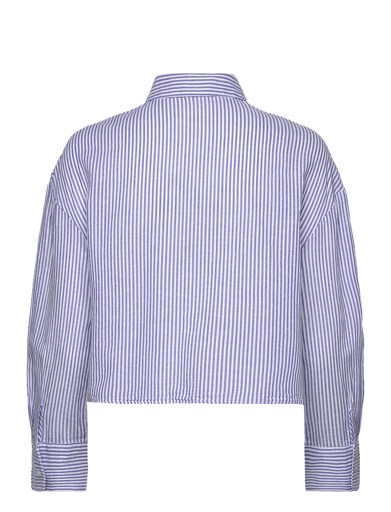 Mango - Striped cropped shirt with pockets - langärmlige hemden - medium blue - 1