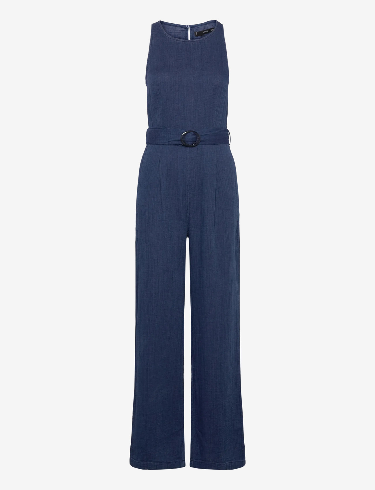 Mango - Flowy denim jumpsuit with belt - jumpsuits - dark blue - 0