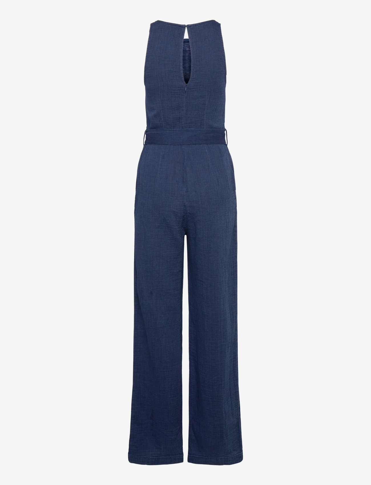 Mango - Flowy denim jumpsuit with belt - jumpsuits - dark blue - 1