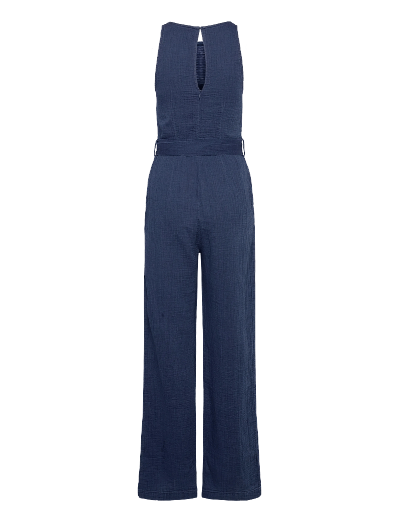 Mango - Flowy denim jumpsuit with belt - jumpsuits - dark blue - 1