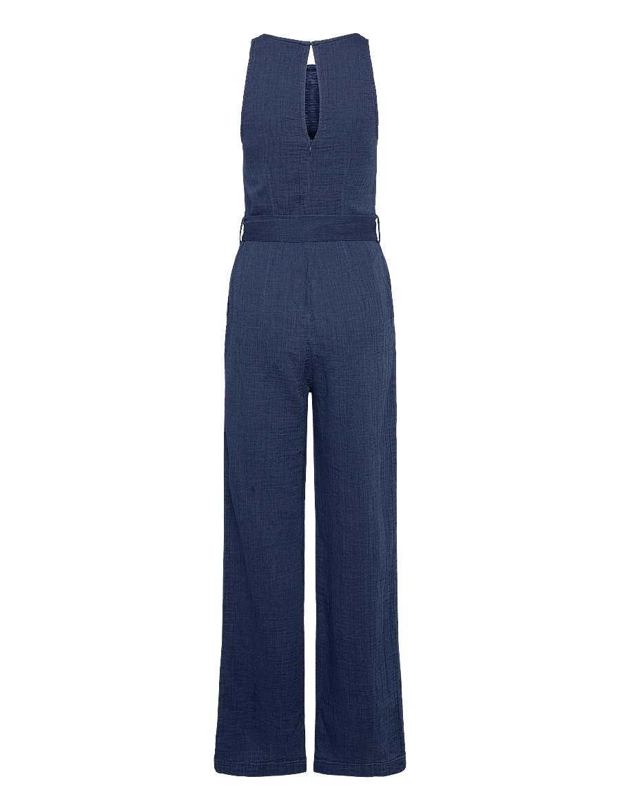 Mango - Flowy denim jumpsuit with belt - dark blue - 1