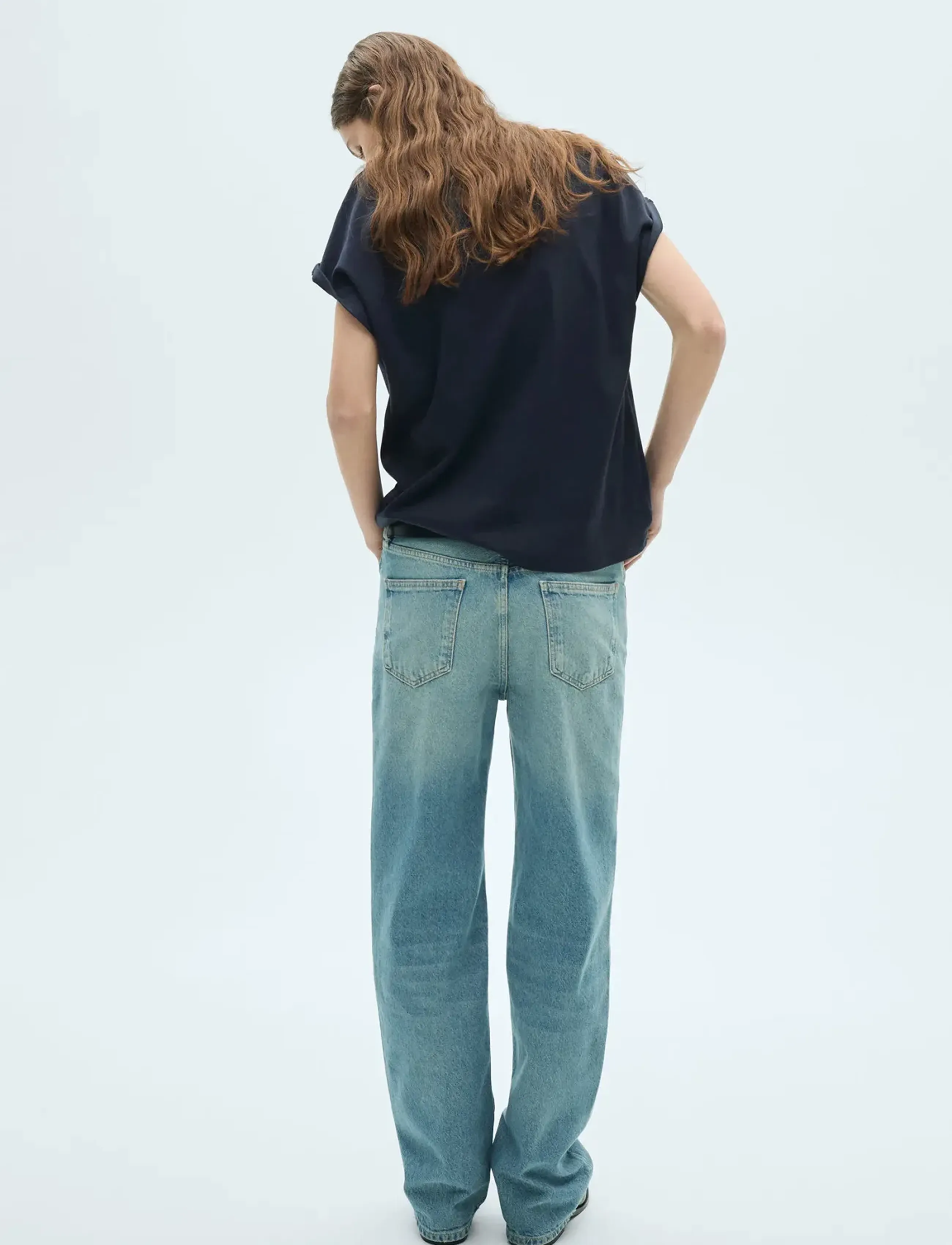 Mango - Rounded neck cotton t-shirt - navy - 3
