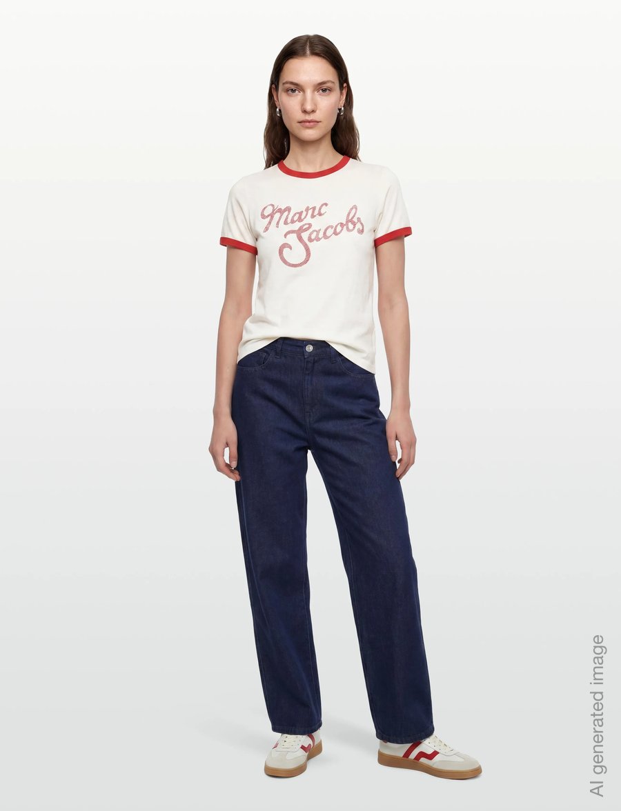 Marc Jacobs - MARC LOGO RINGER FEMME TEE - t-shirts - white multi - 0