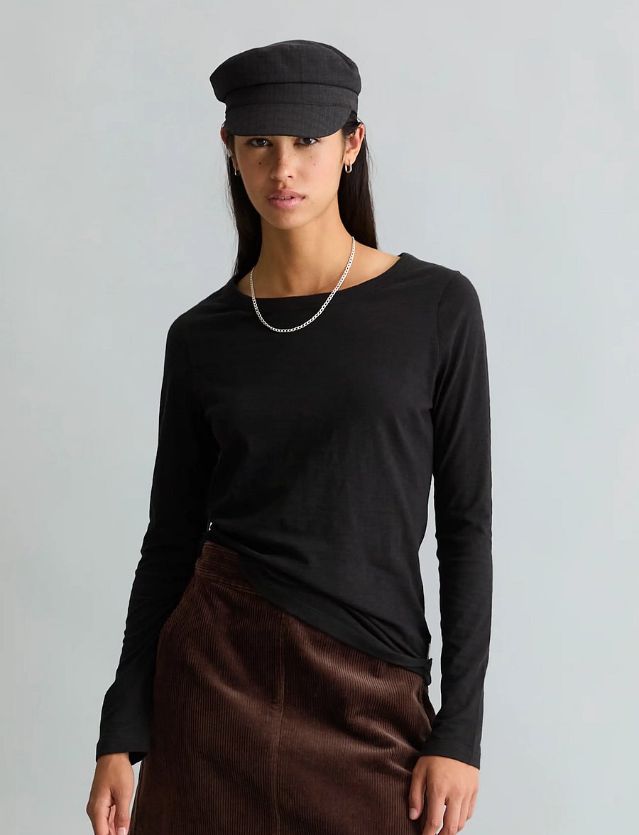 Marc O'Polo - T-Shirt, LSL, Round Neck, Slim Fit - långärmade toppar - black - 0