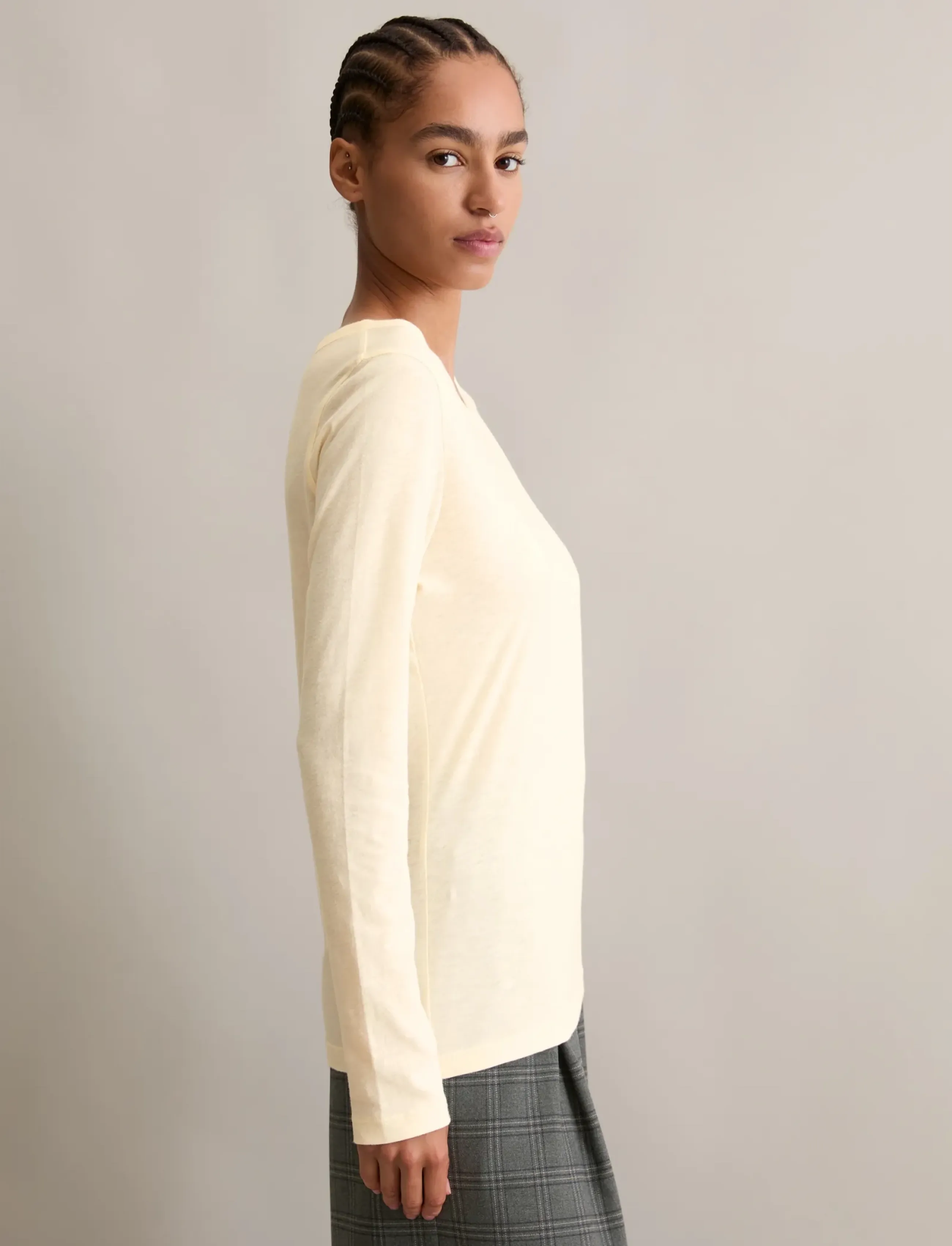 Marc O'Polo - T-Shirt, LSL, Round Neck, Slim Fit - långärmade toppar - white blush - 4