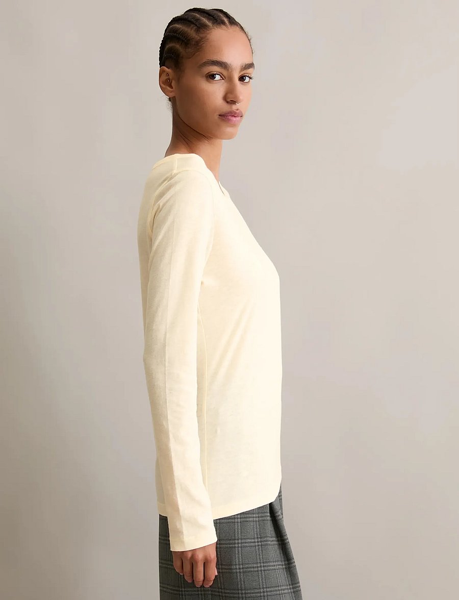 Marc O'Polo - T-Shirt, LSL, Round Neck, Slim Fit - långärmade toppar - white blush - 4
