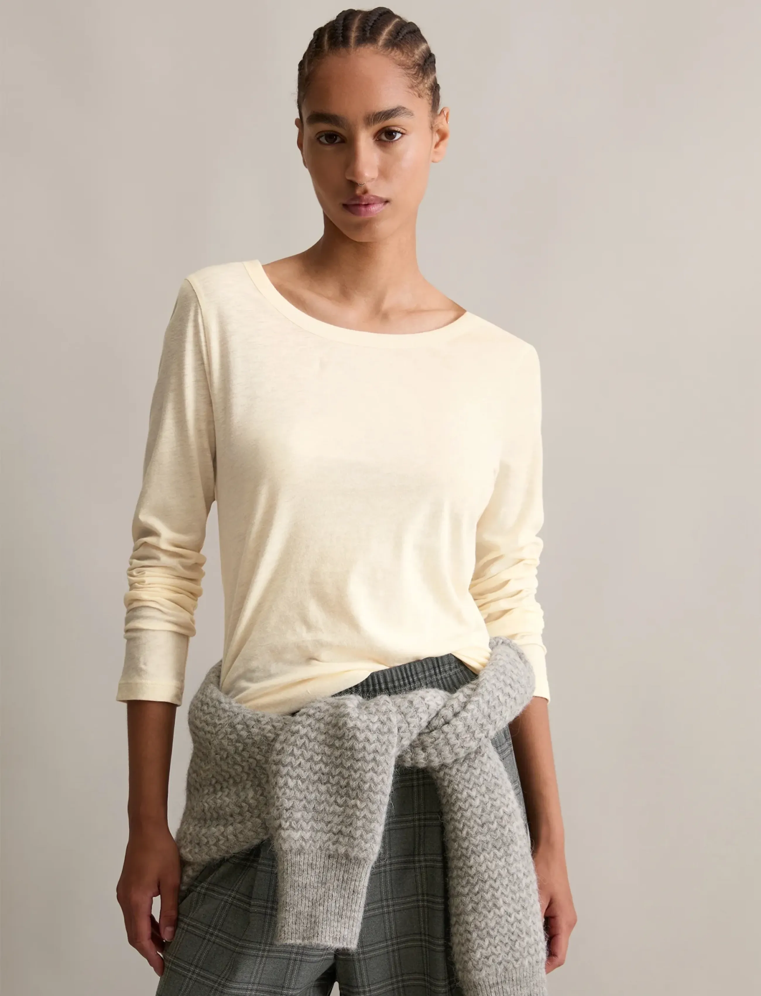 Marc O'Polo - T-Shirt, LSL, Round Neck, Slim Fit - långärmade toppar - white blush - 5