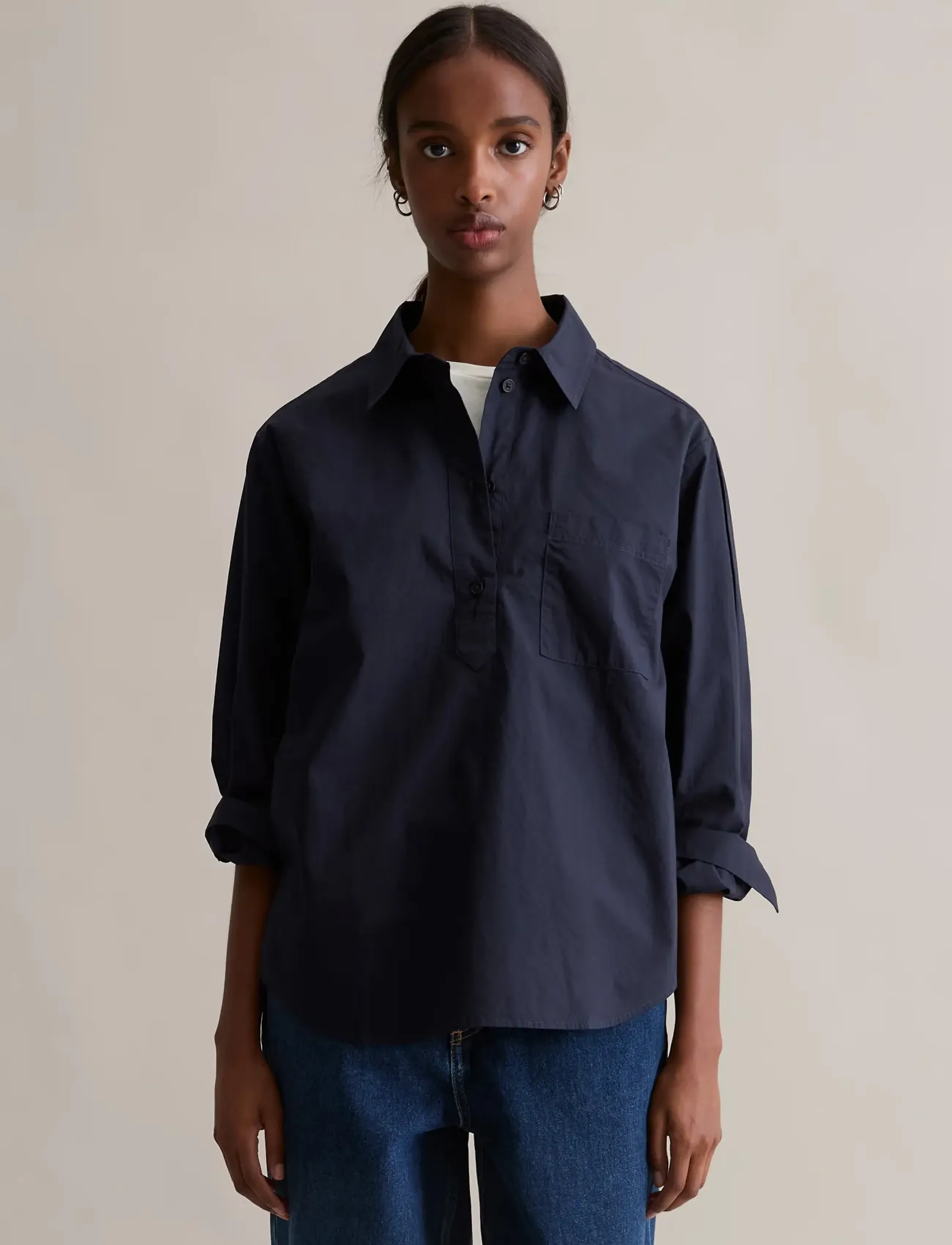 Marc O'Polo Woven Blouses Longsleeve, M, Navy, Bluser > Langærmede, Dame