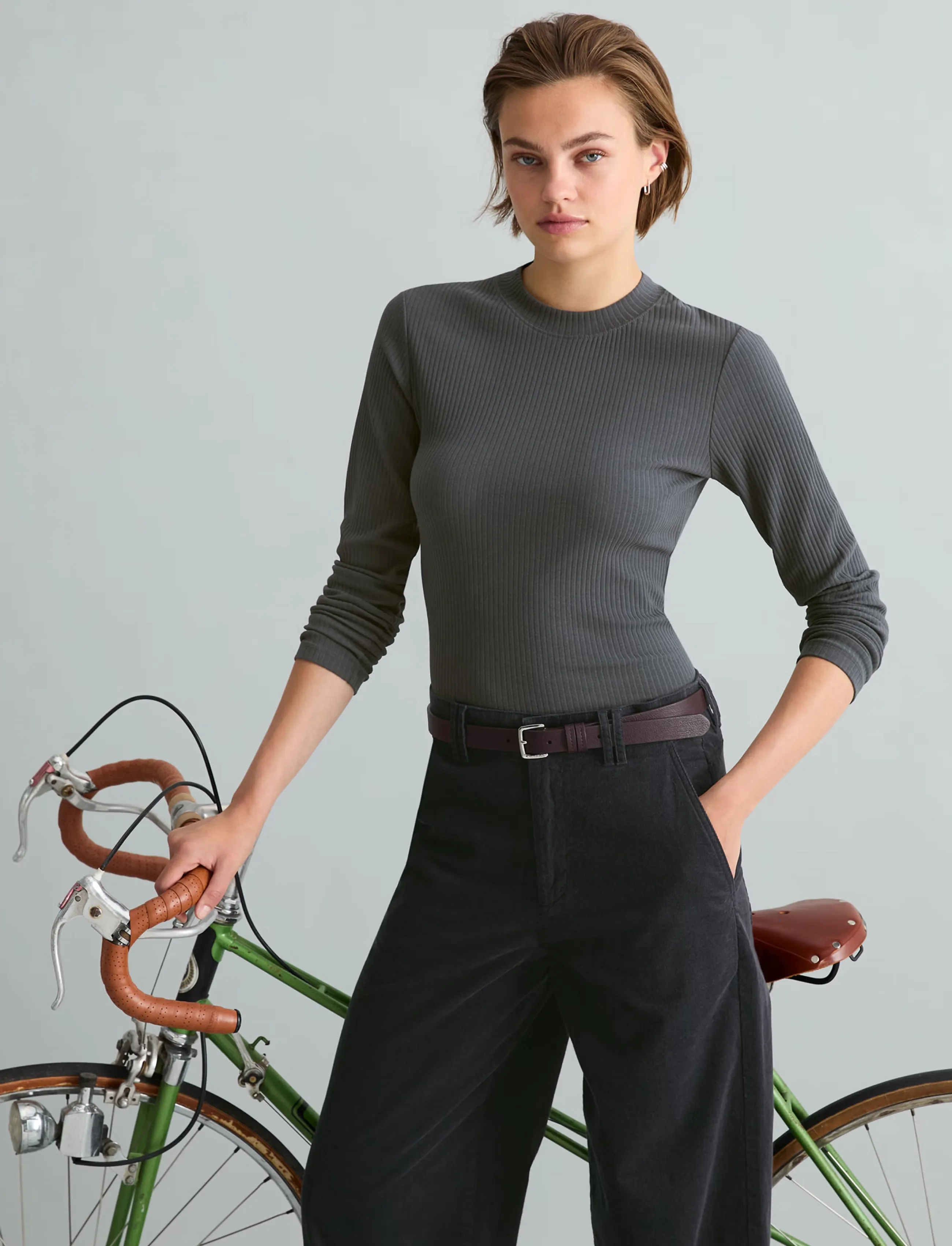 Marc O'Polo T-Shirt, LSL, Crewneck, Rib, Slim Fit - Long-sleeved tops - LIGHT GRAPHITE / grey