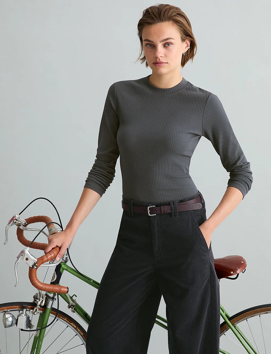 Marc O'Polo - T-Shirt, LSL, Crewneck, Rib, Slim Fit - långärmade toppar - light graphite - 0