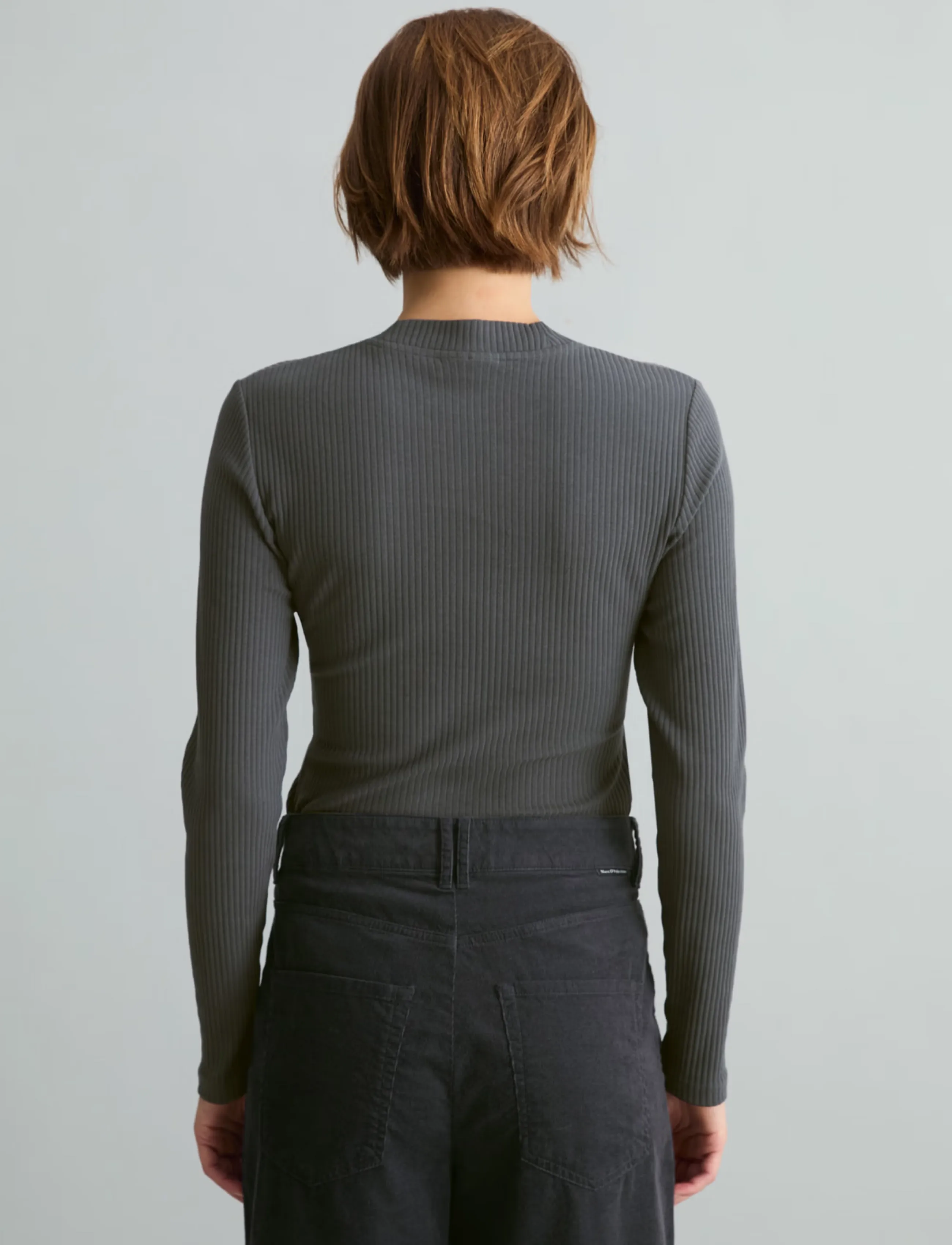 Marc O'Polo - T-Shirt, LSL, Crewneck, Rib, Slim Fit - långärmade toppar - light graphite - 2
