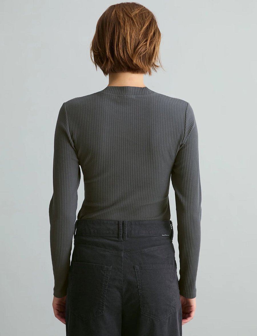 Marc O'Polo - T-Shirt, LSL, Crewneck, Rib, Slim Fit - långärmade toppar - light graphite - 2