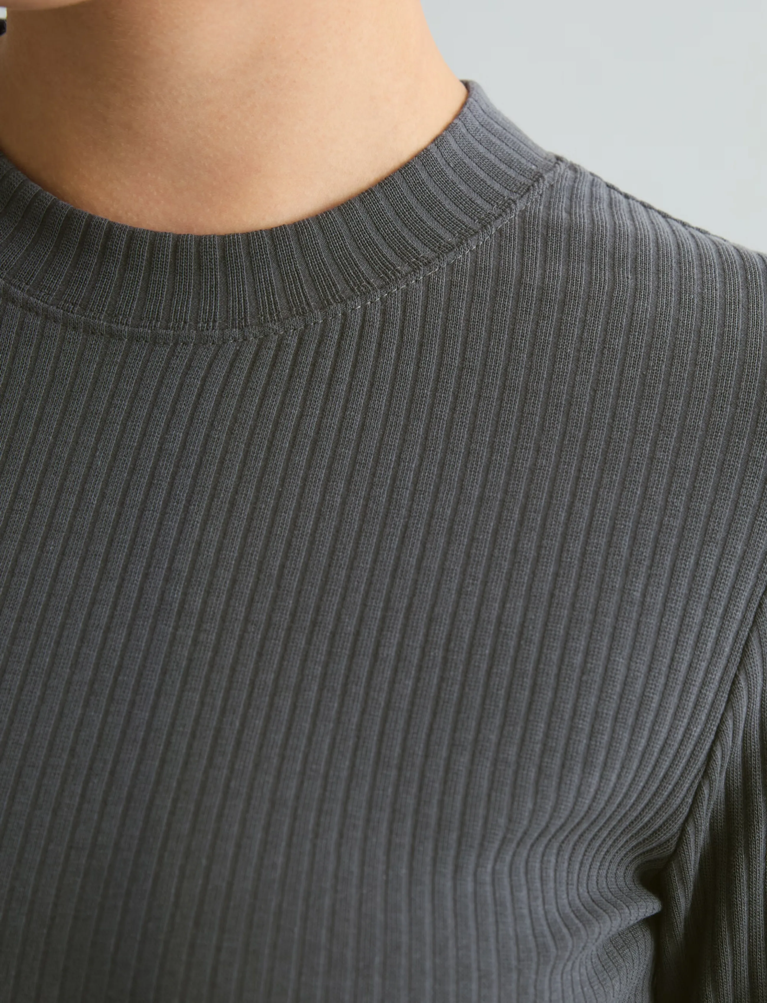 Marc O'Polo - T-Shirt, LSL, Crewneck, Rib, Slim Fit - långärmade toppar - light graphite - 3