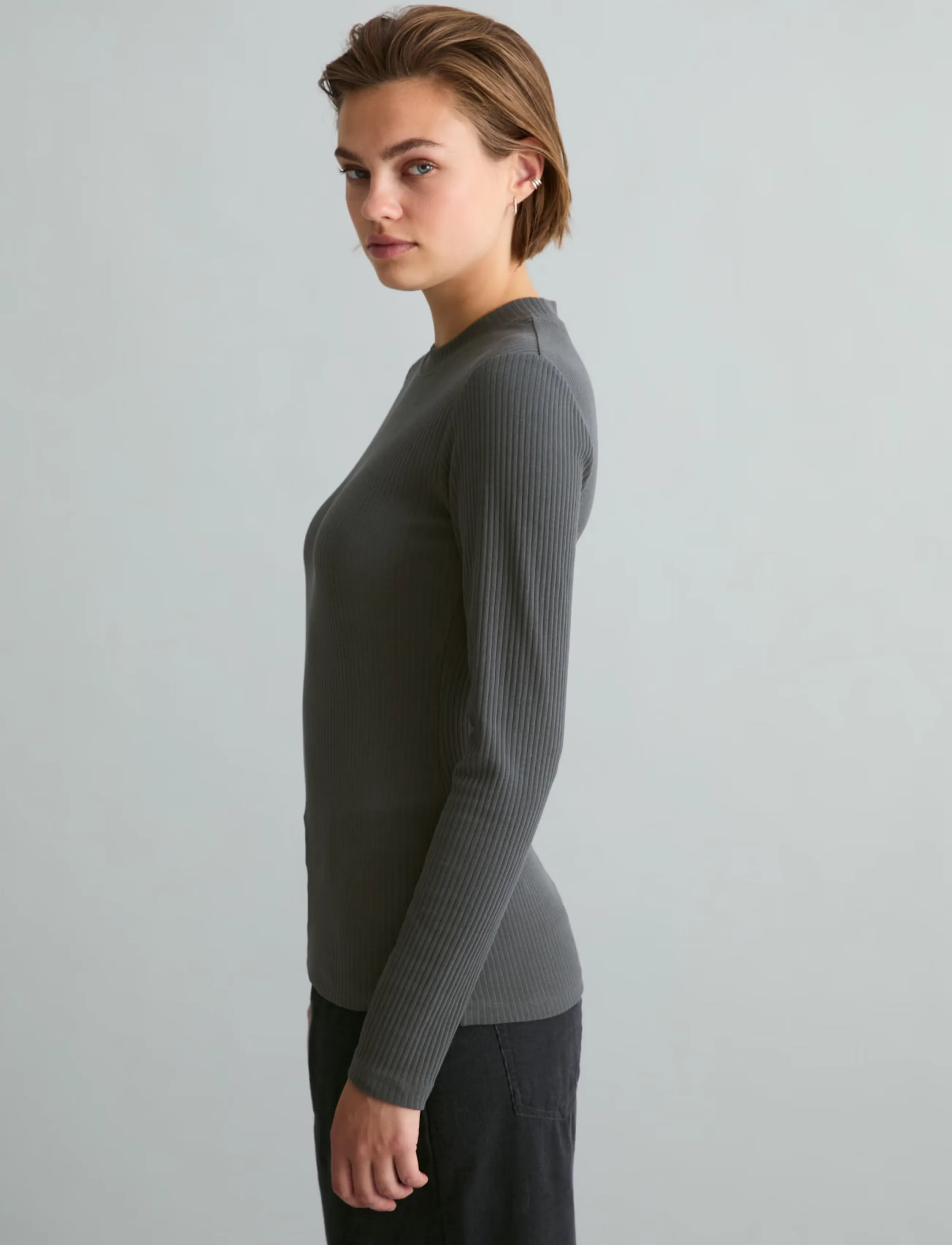 Marc O'Polo - T-Shirt, LSL, Crewneck, Rib, Slim Fit - långärmade toppar - light graphite - 4
