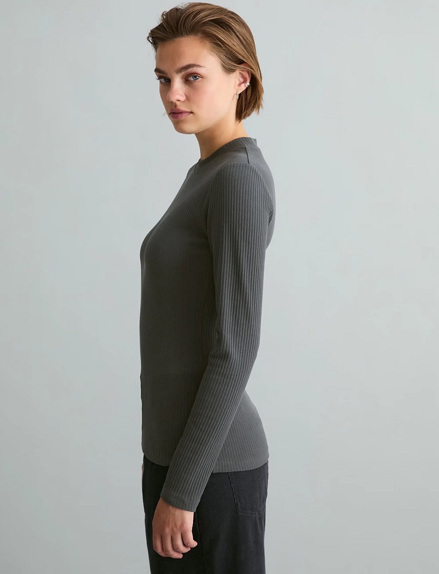 Marc O'Polo - T-Shirt, LSL, Crewneck, Rib, Slim Fit - långärmade toppar - light graphite - 4