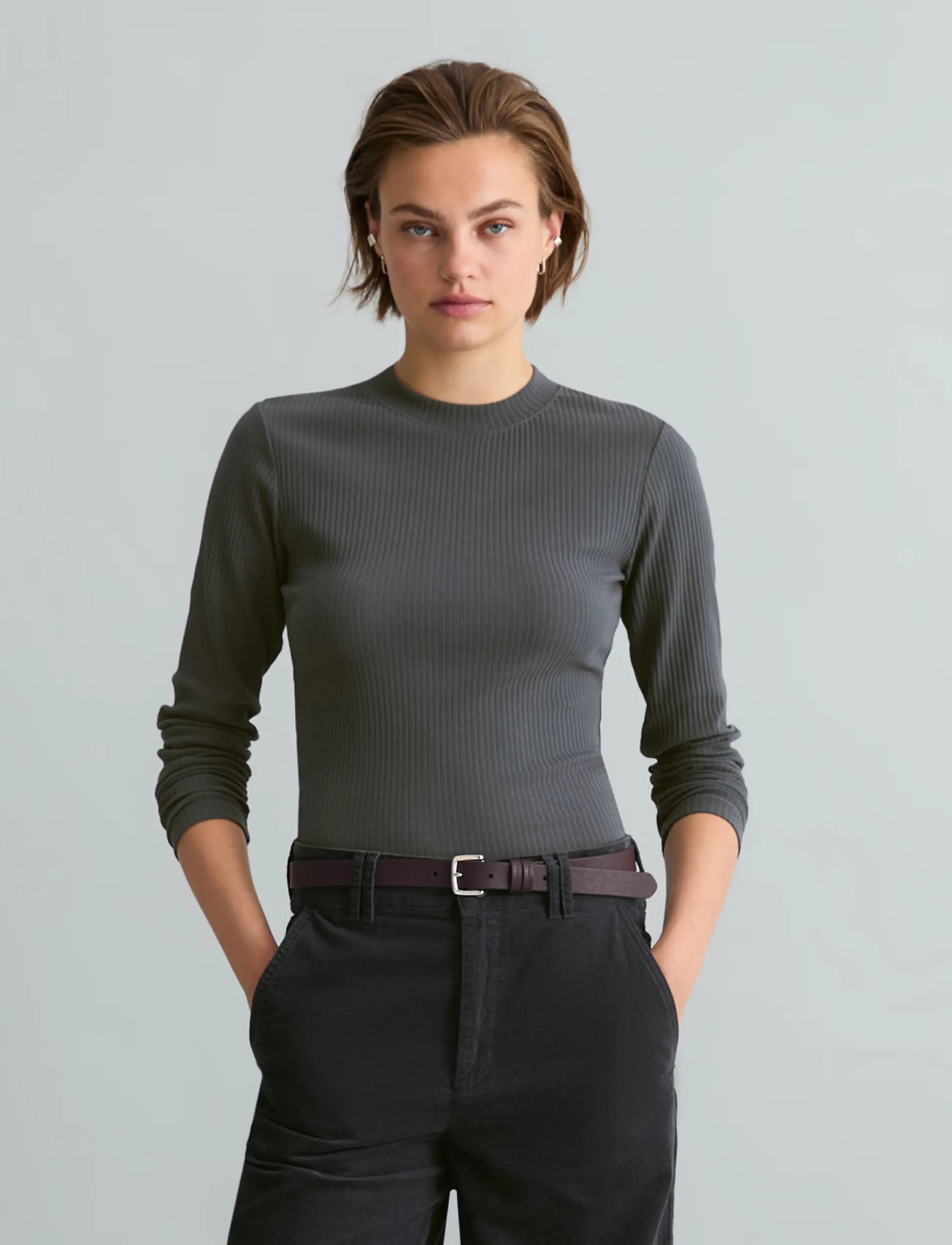 Marc O'Polo - T-Shirt, LSL, Crewneck, Rib, Slim Fit - långärmade toppar - light graphite - 5