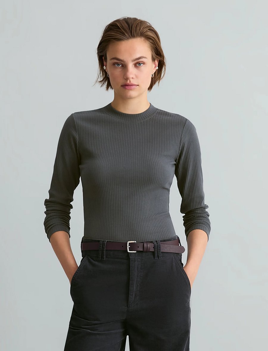 Marc O'Polo - T-Shirt, LSL, Crewneck, Rib, Slim Fit - långärmade toppar - light graphite - 5