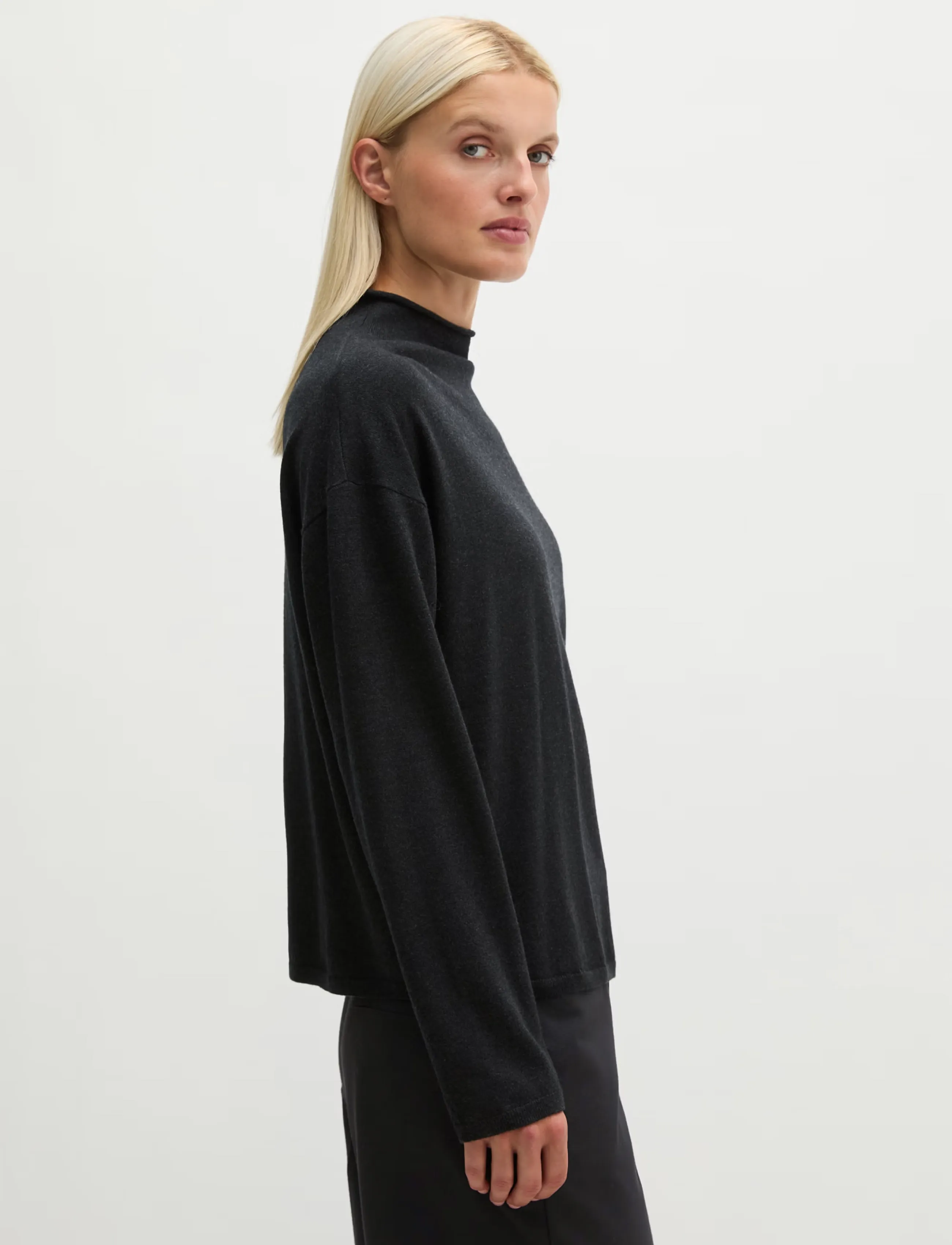 Marc O'Polo - Pullovers, LSL, Stand-Up Collar - coal grey melange - 4