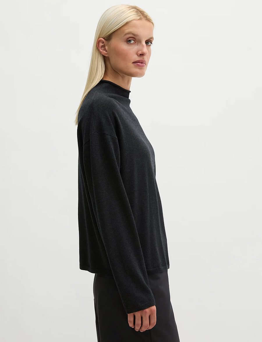 Marc O'Polo - Pullovers, LSL, Stand-Up Collar - coal grey melange - 4