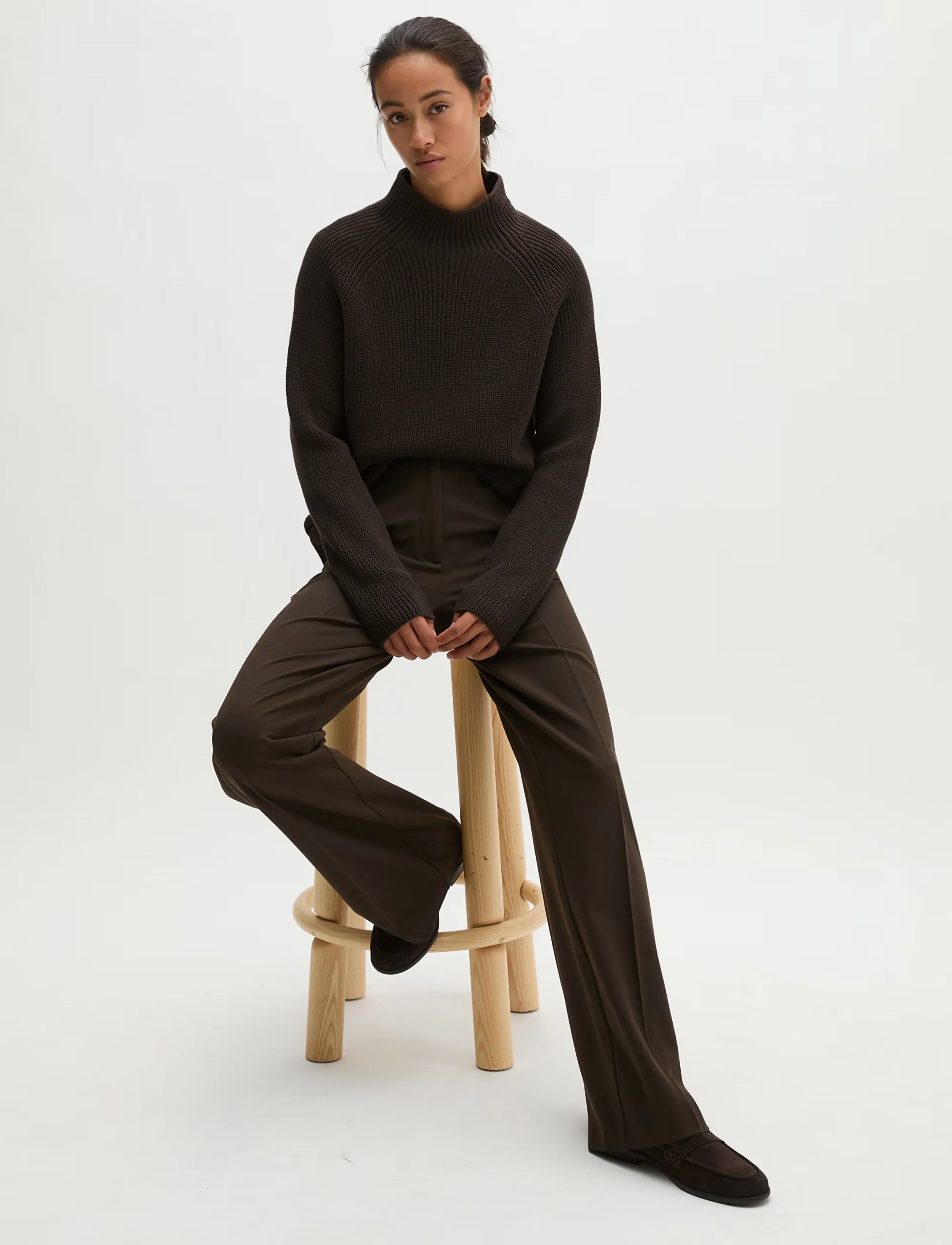 Marc O'Polo - Pullovers, LSL, Stand-Up Collar - striktrøjer - burnt coffee - 5
