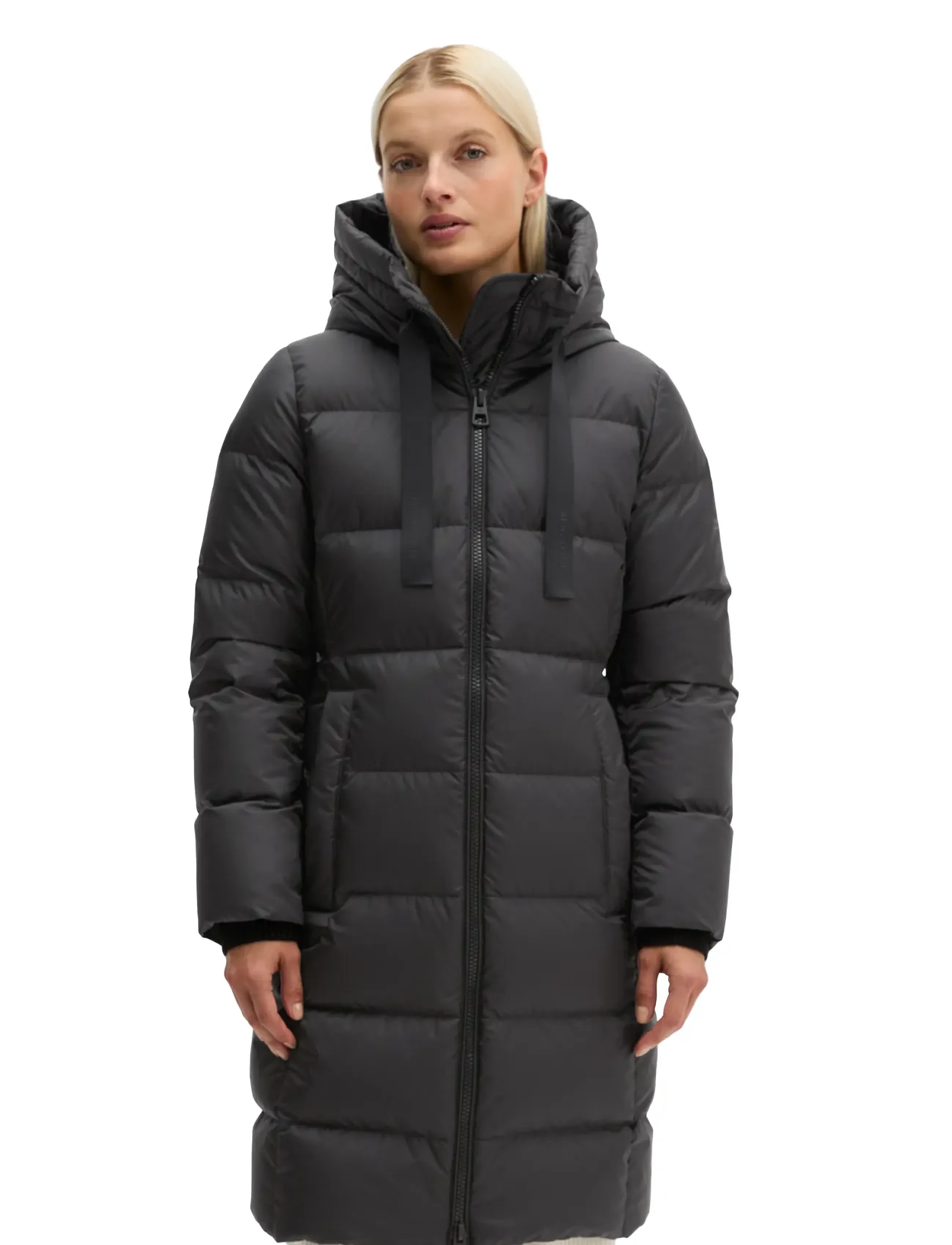 Marc O'Polo Woven Outdoor Coats, Damen, Langer Kapuzen Outdoor Steppmantel, Schwarz, Gr.40