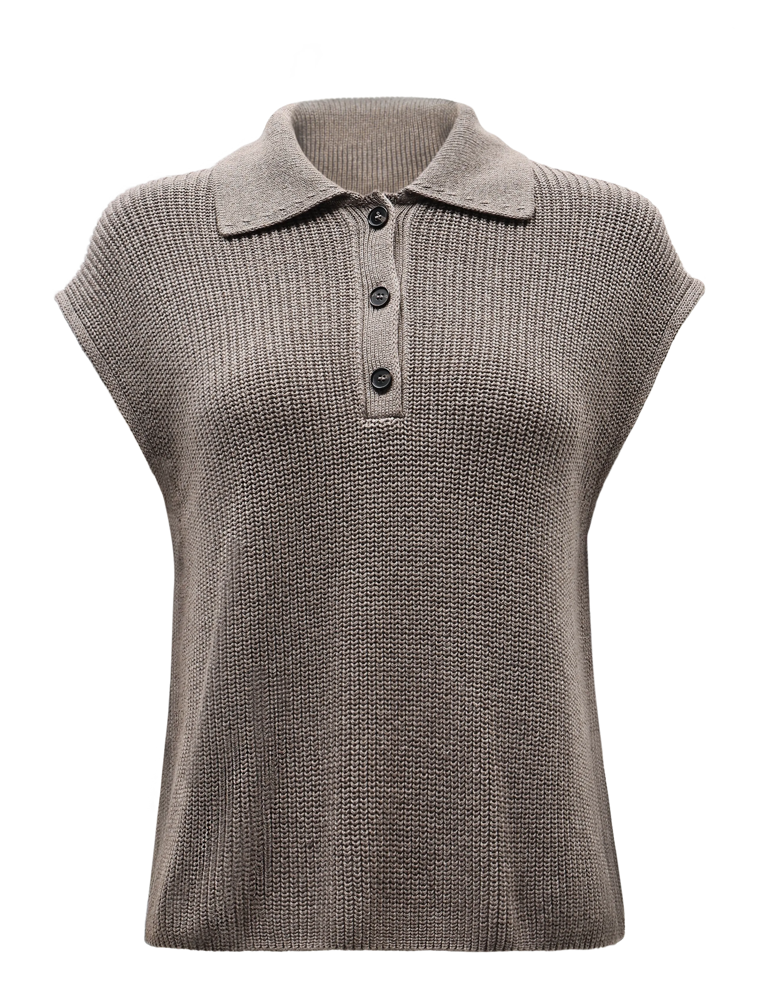 Marc O'Polo Knit Polos, Sll. Polo-Neckline, Kvinder, Strikket Polo Vest, Brun, Str: XL